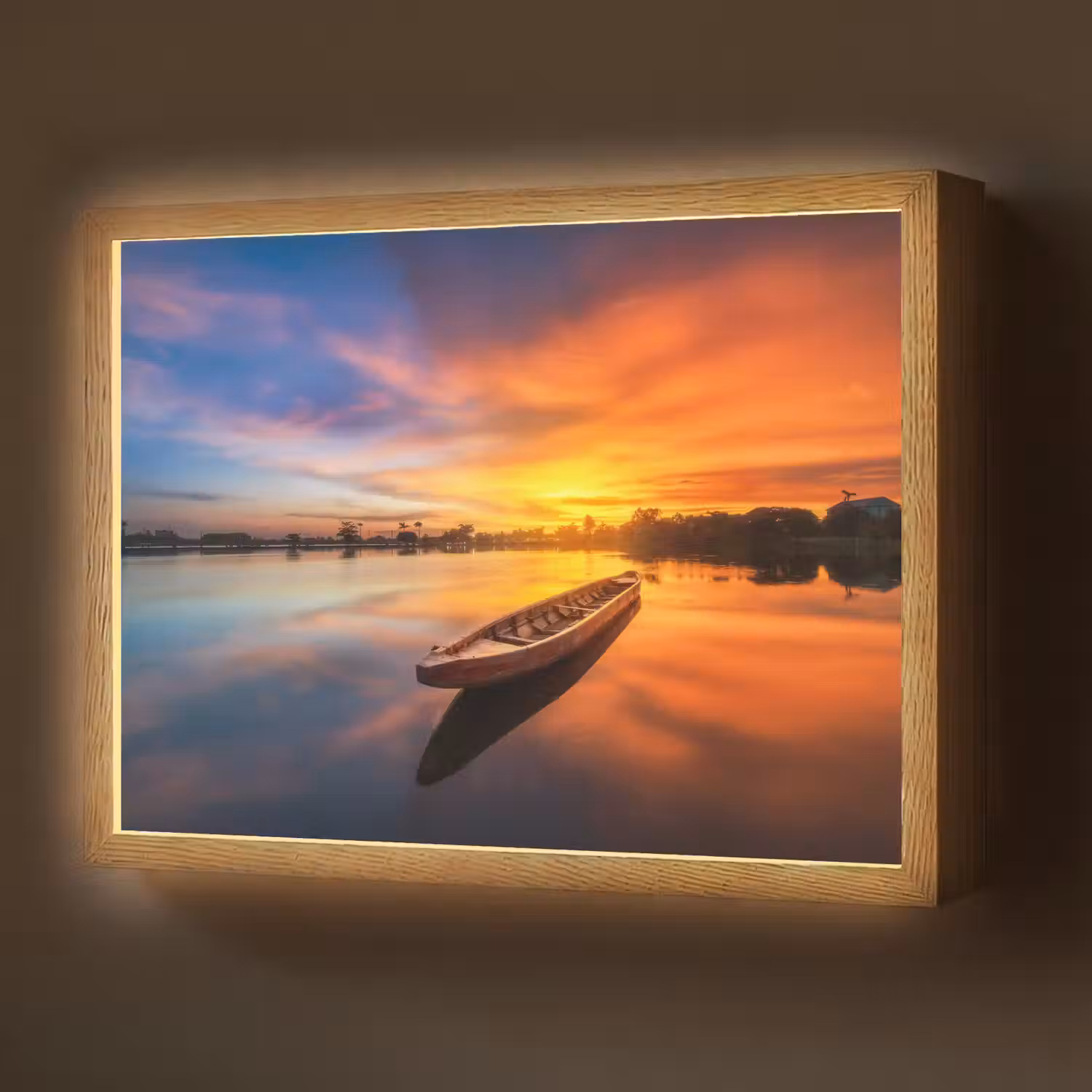 Boot - Water - Zonsondergang - Oranje - Water Light Box met batterij (Wandlamp) middel -z3d_website