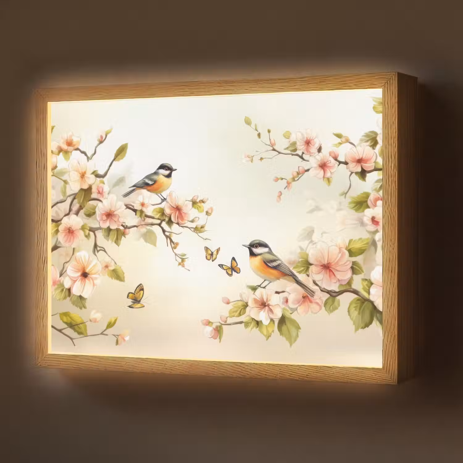 Takken - Bloemen - Vogeltjes - Roze Light Box met batterij (Wandlamp) middel -z3d_website
