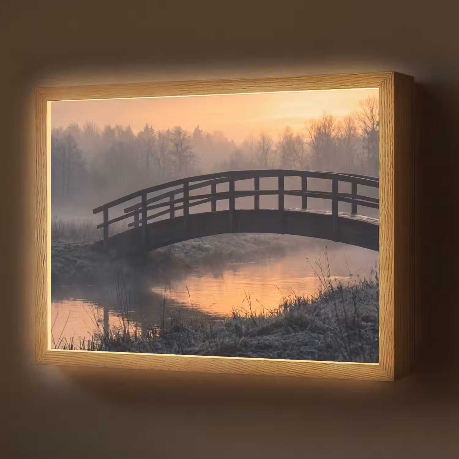 Brug - Mist - Bomen - Water Light Box met batterij (Wandlamp) middel -z3d_website
