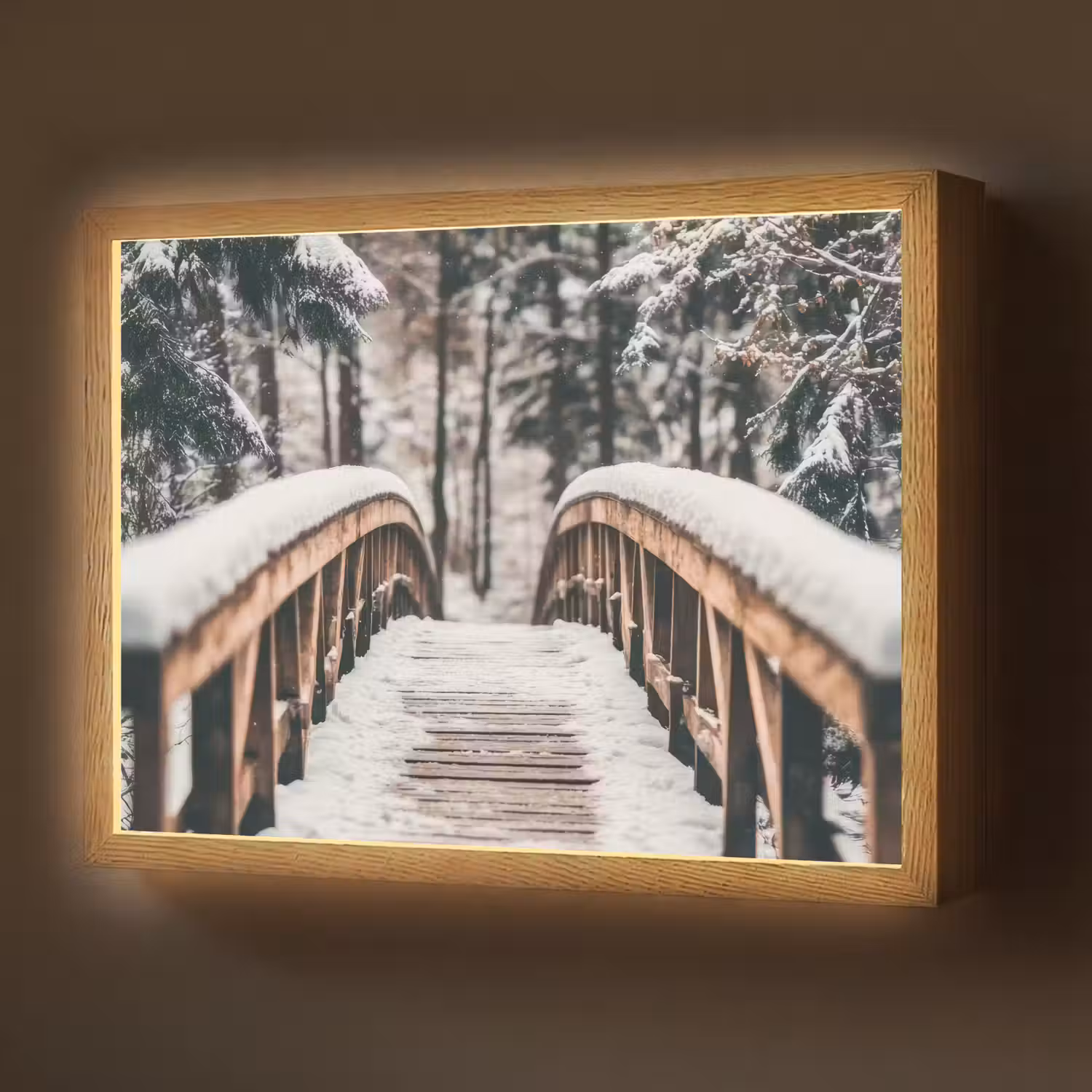 Brug - Winterlandschap - Bos - Natuur - Sneeuw Light Box met batterij (Wandlamp) middel -z3d_website