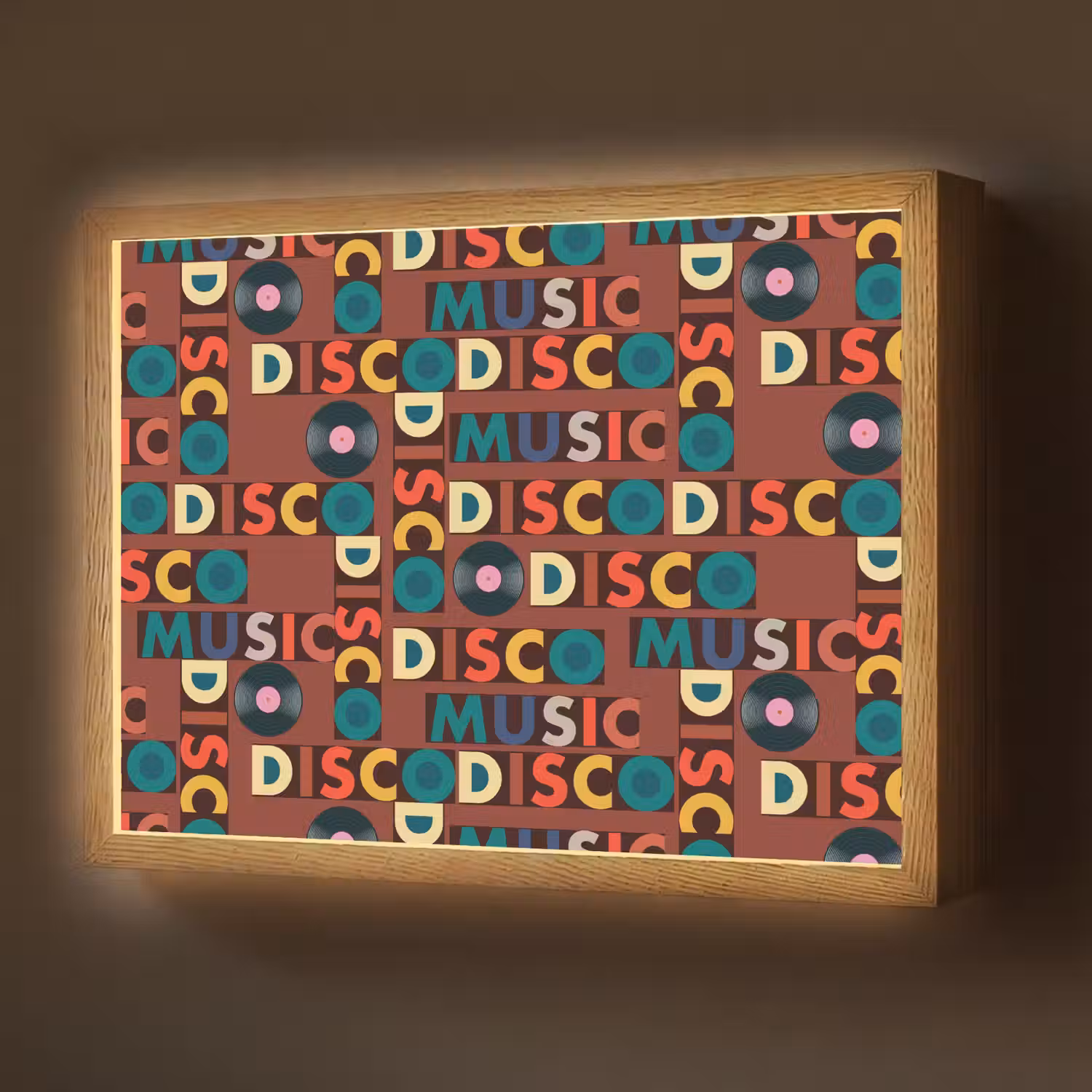 Bruin - Retro - Disco - Patroon Light Box met batterij (Wandlamp) middel 907 -z3d_website