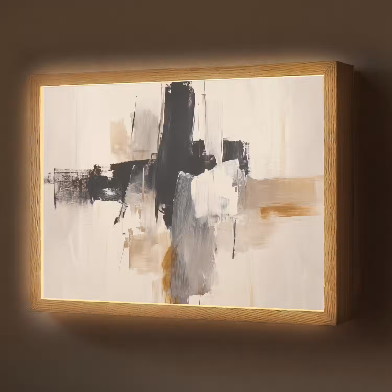 Penseelstreken - Ruw - Abstract - Beige Light Box met batterij (Wandlamp) middel -z3d_website