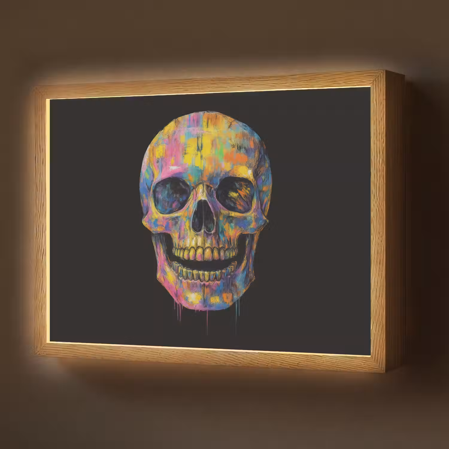 Penseelstreken - Schedel - Kleurrijk - Abstract Light Box met batterij (Wandlamp) middel -z3d_website