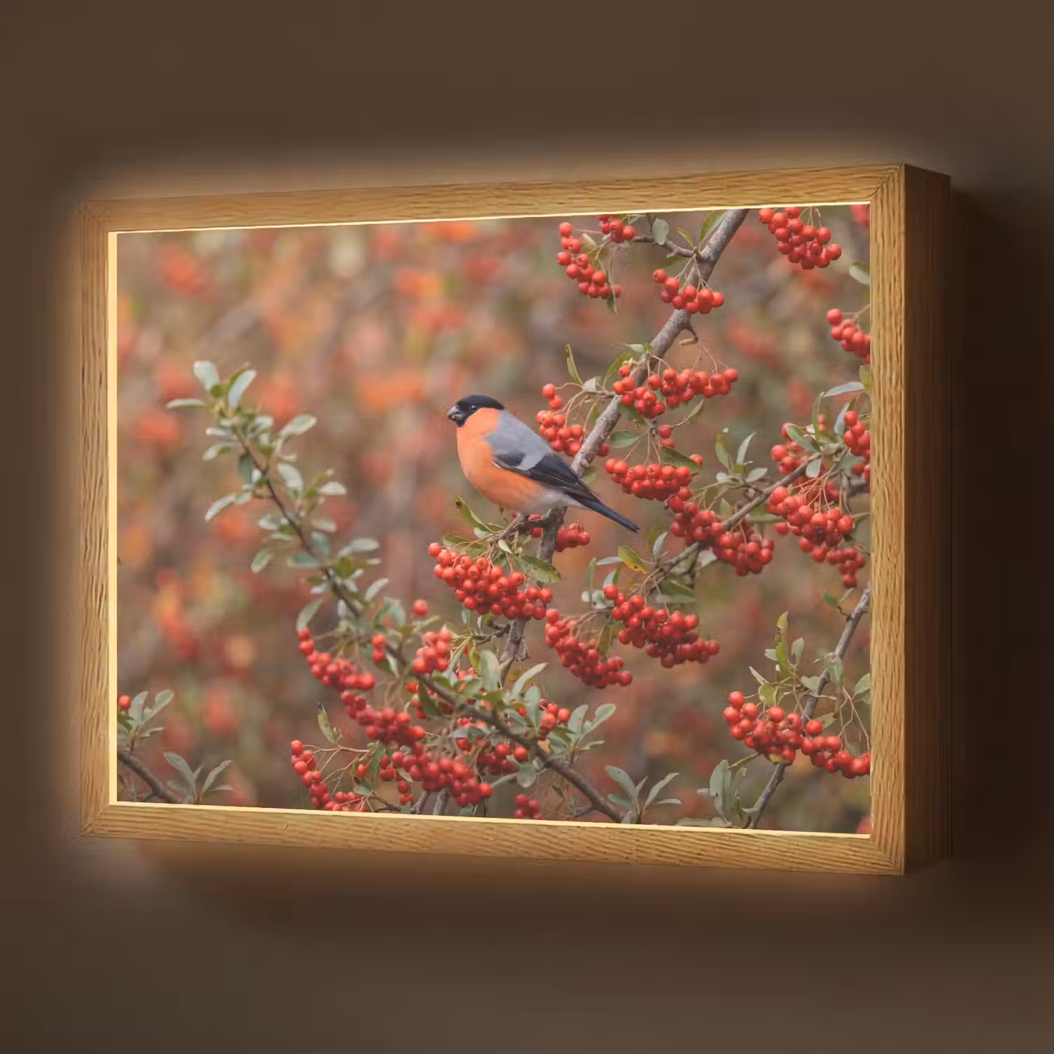 Goudvink - Bessen - Herfst - Natuur - Kleurrijk Light Box met batterij (Wandlamp) middel -z3d_website