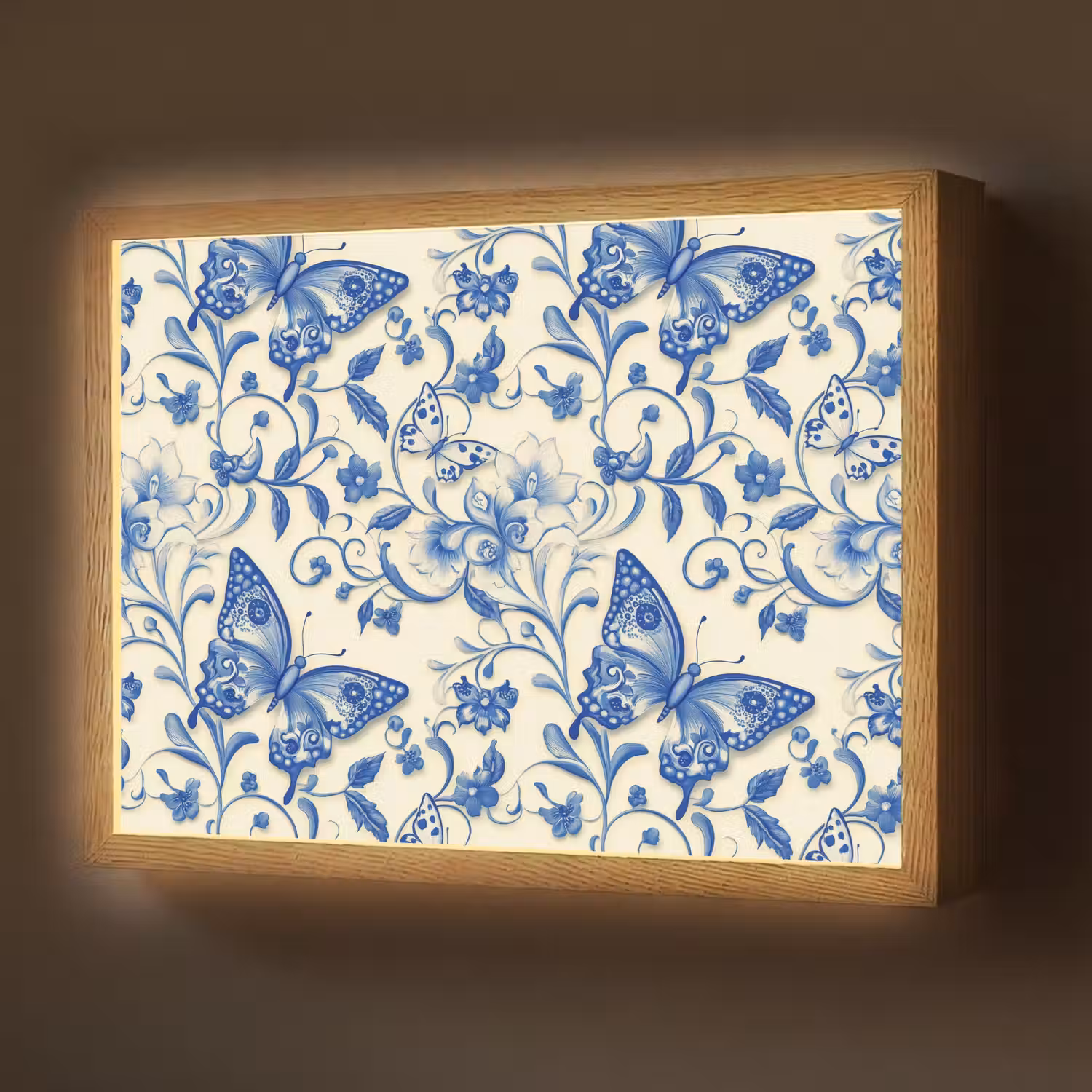 Vlinders - Bloemen - Blauw - Botanisch Light Box met batterij (Wandlamp) middel 907 -z3d_website