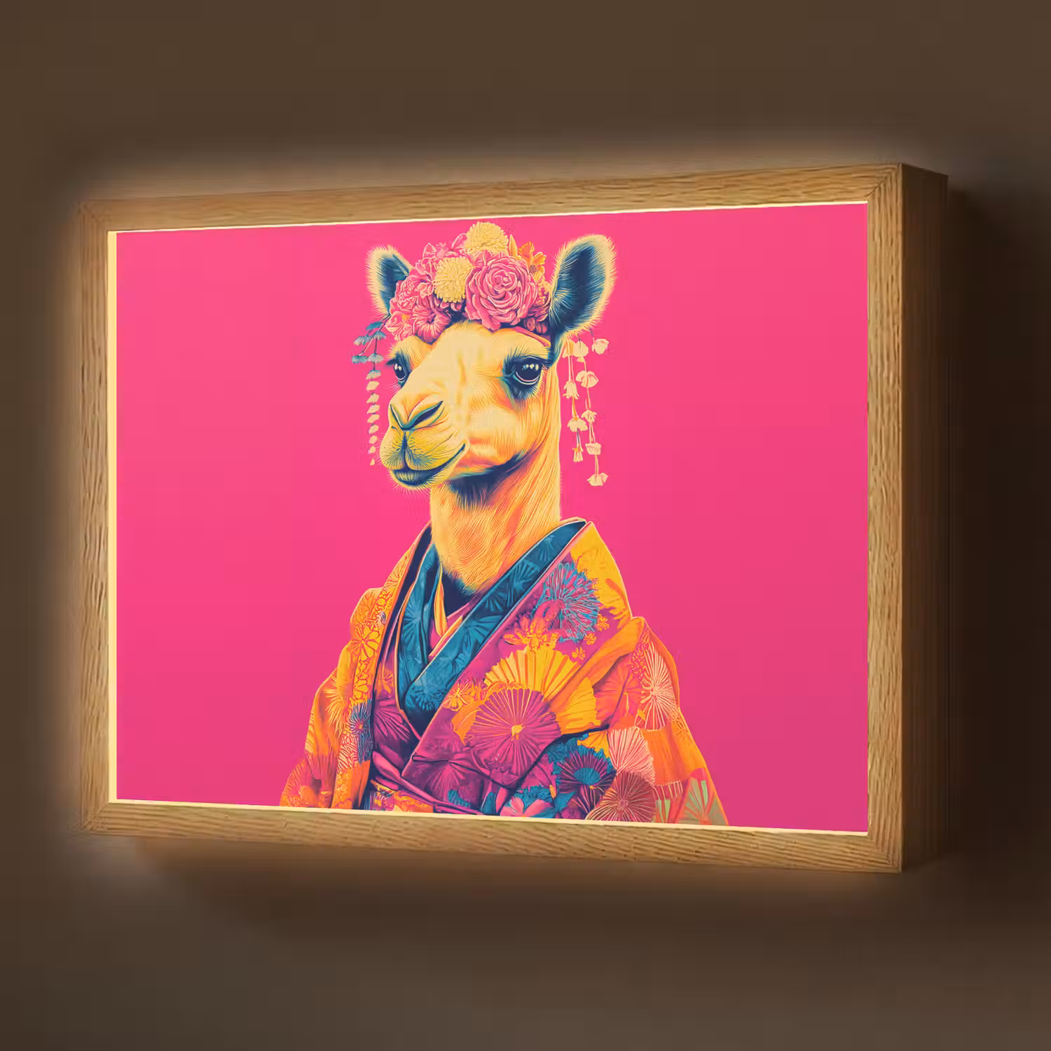 Kameel - Bloemen - Kimono - Waaiers Light Box met batterij (Wandlamp) middel -z3d_website