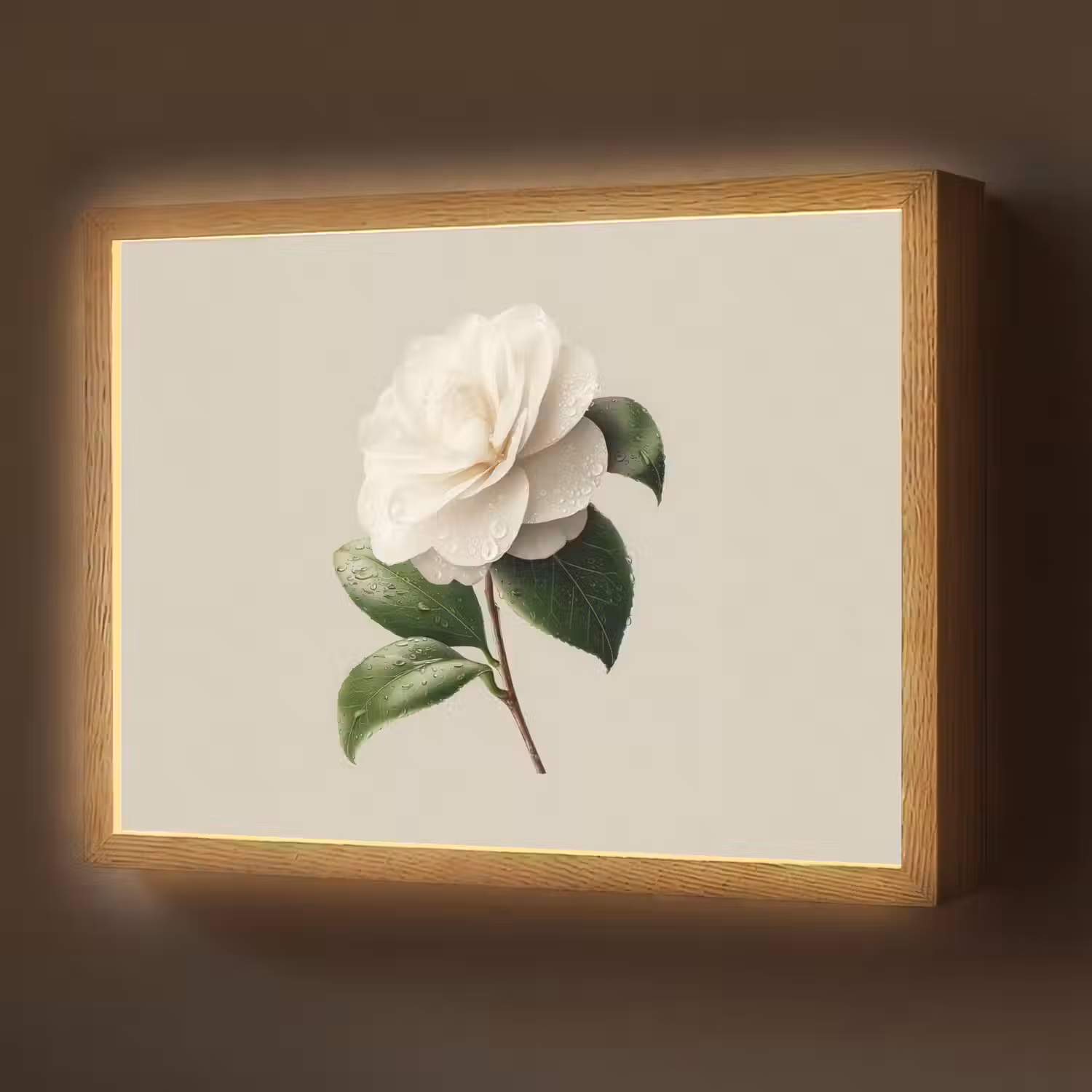 Cameliabloem - Wit - Groen Light Box met batterij (Wandlamp) middel -z3d_website