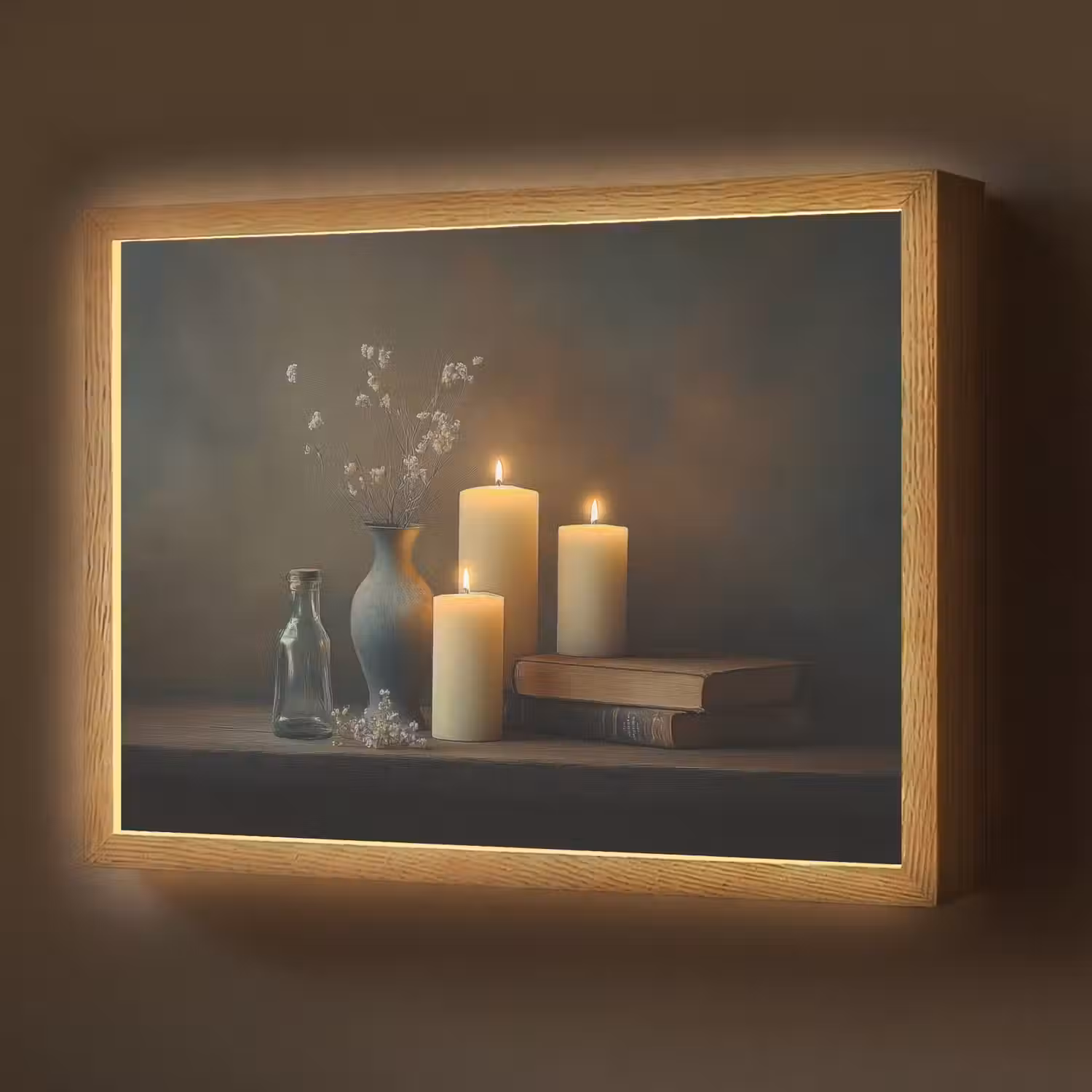 Kaarsen - Stilleven - Rustiek - Boeken Light Box met batterij (Wandlamp) middel -z3d_website