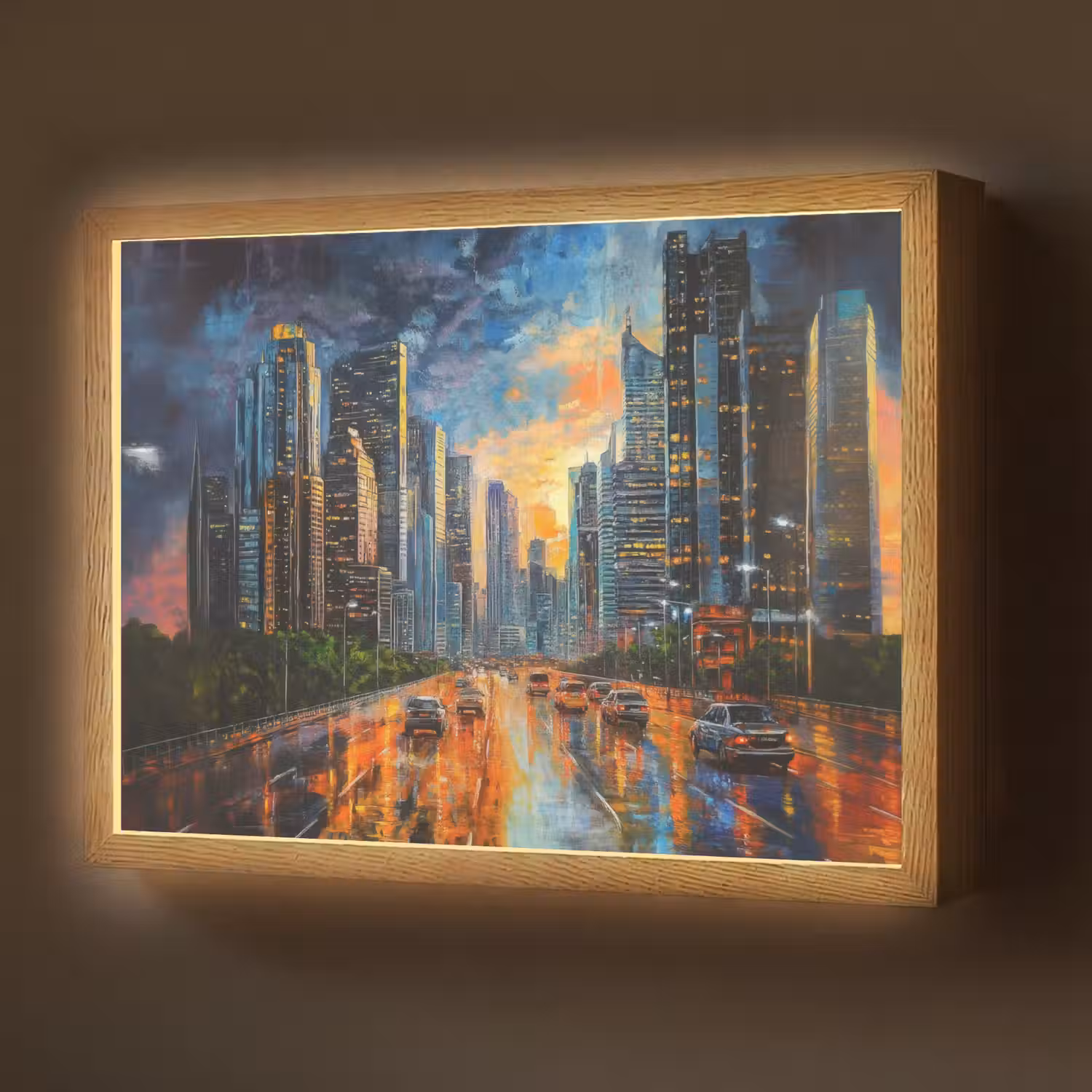 Auto - Skyline - Zon - Blauw Light Box met batterij (Wandlamp) middel -z3d_website