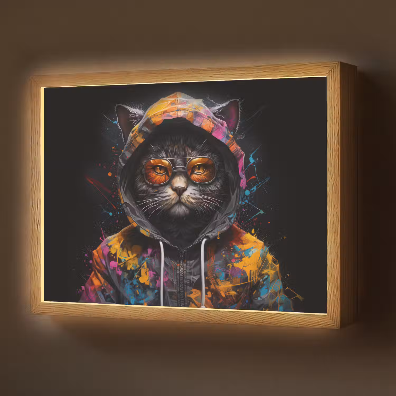 Kat - Jas - Graffiti - Bril - Zwart Light Box met batterij (Wandlamp) middel -z3d_website