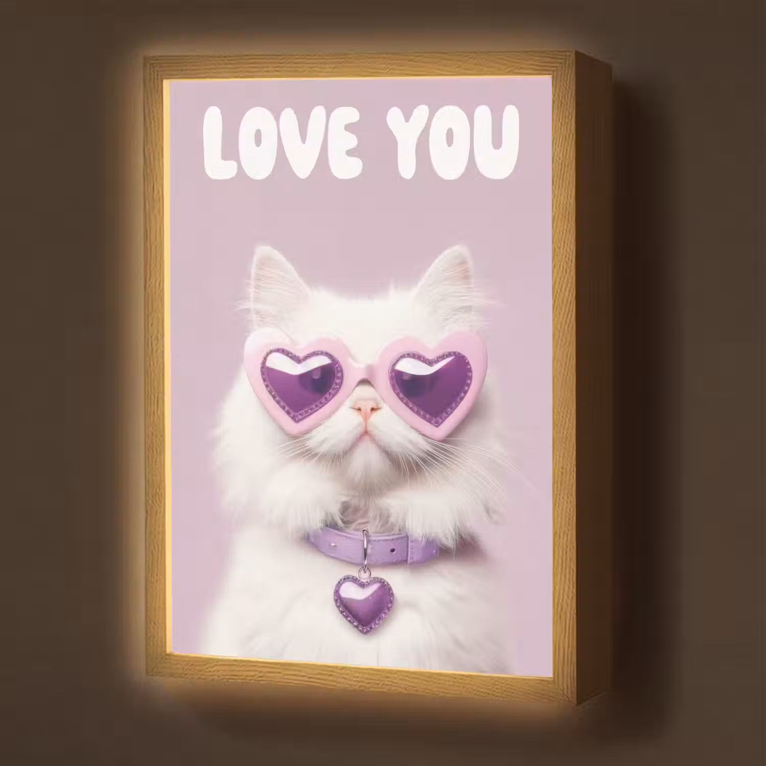 Kat - Love - Paars - Valentijn Light Box met batterij (Wandlamp) middel -z3d_website