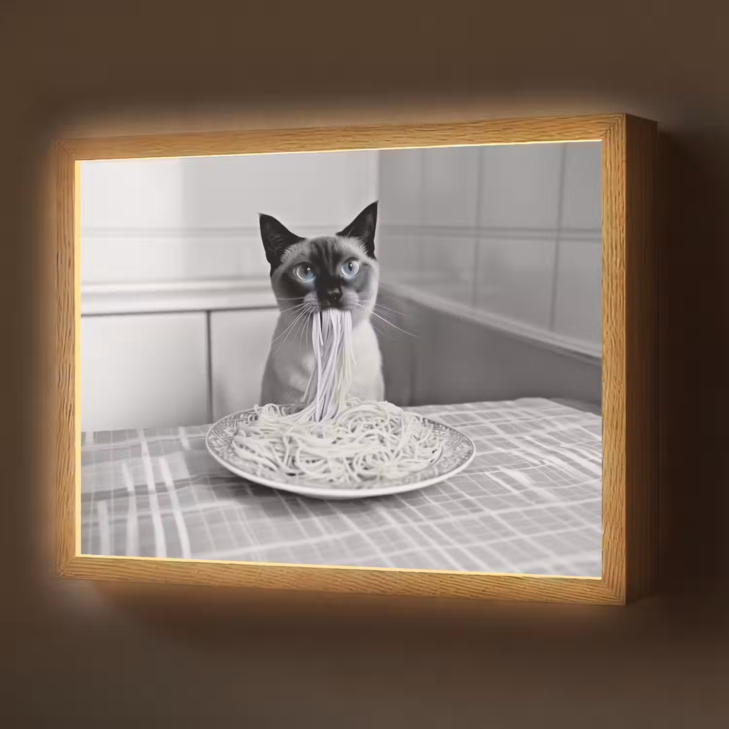 Kat - Siamees - Zwart Wit - Schattig - Dieren Light Box met batterij (Wandlamp) middel -z3d_website