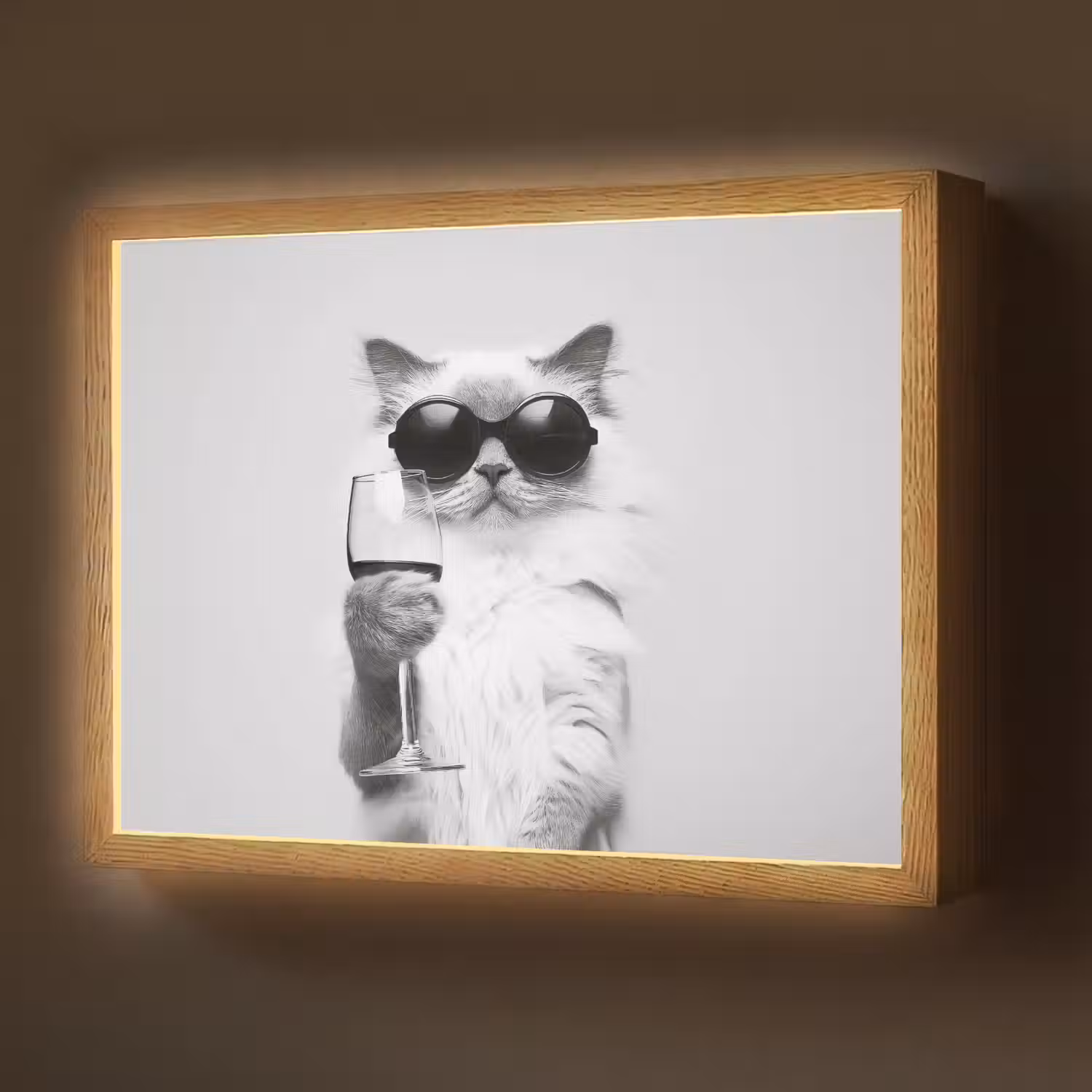 Kat - Zonnebril - Wijnglas - Langharig Light Box met batterij (Wandlamp) middel -z3d_website