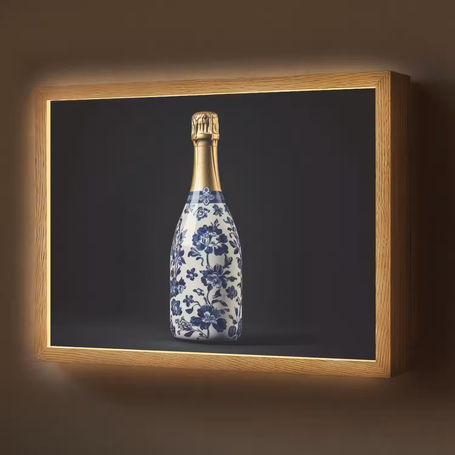 Champagne - Bloemen - Goud - Chique Light Box met batterij (Wandlamp) middel -z3d_website