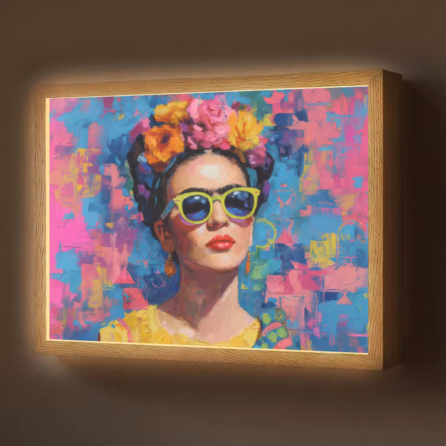 Vrolijk portret - Vrouw - Bloemenkroon Light Box met batterij (Wandlamp) middel -z3d_website