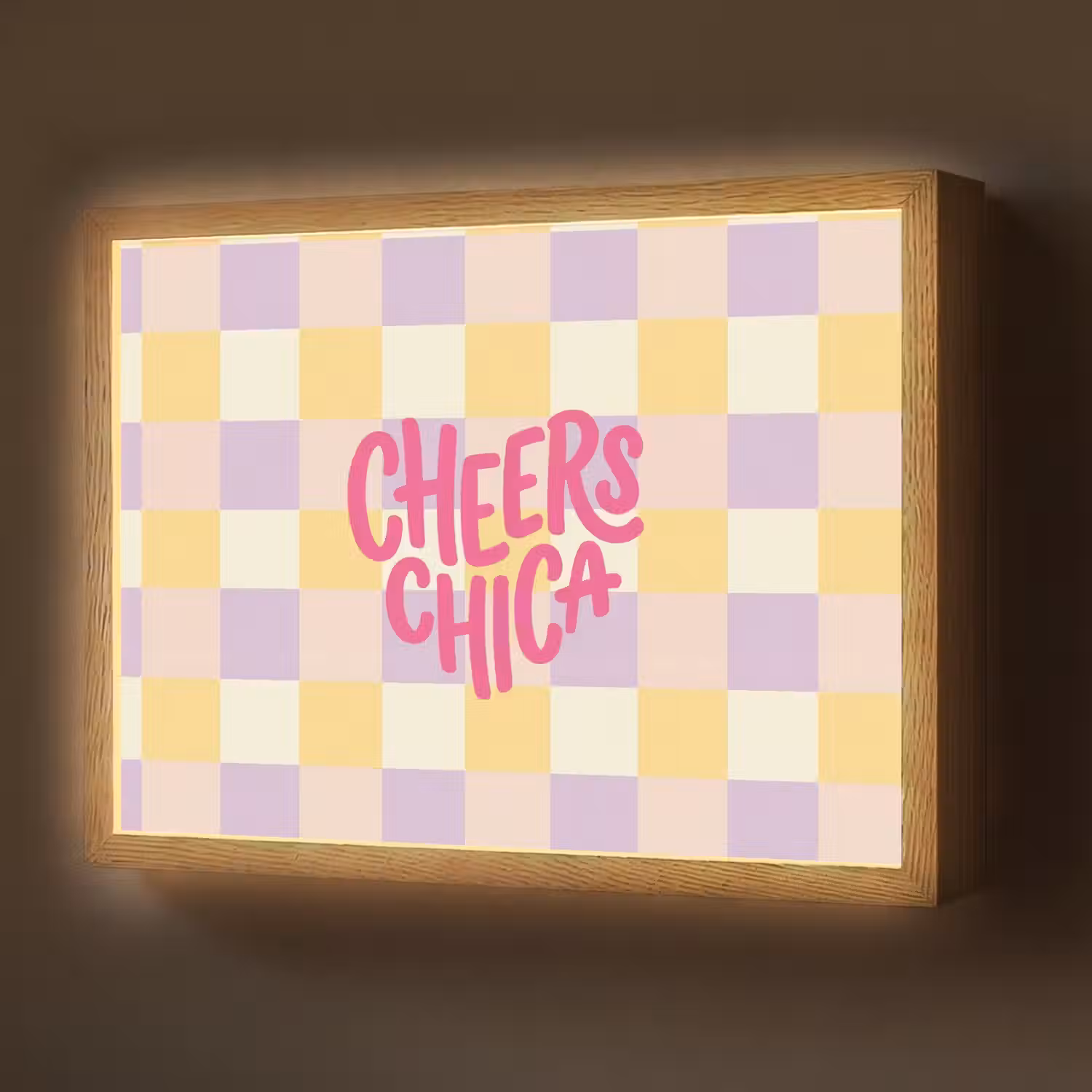 Cheers Chica - Ruitjes - Lila - Geel Light Box met batterij (Wandlamp) middel -z3d_website