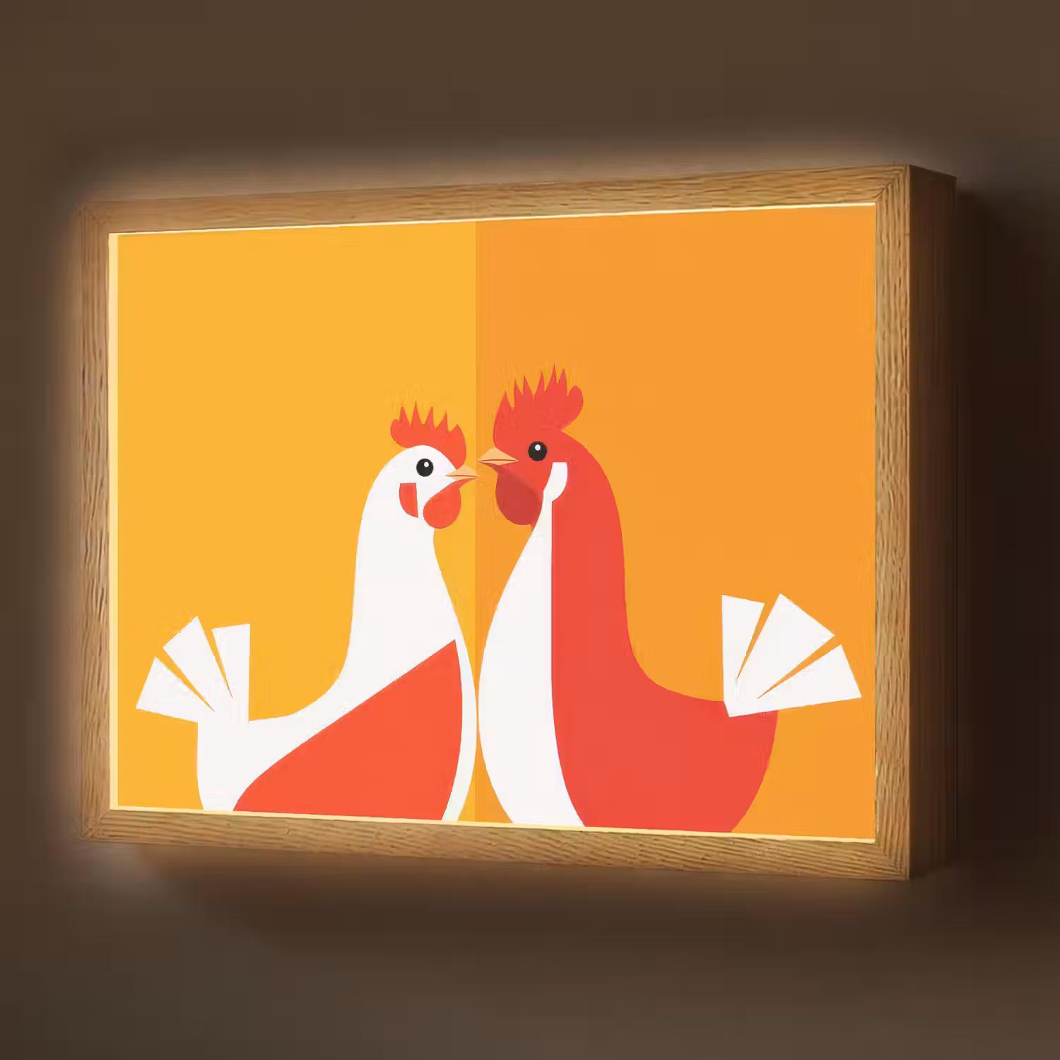 Kippen - Oranje - Vlakken Light Box met batterij (Wandlamp) middel -z3d_website