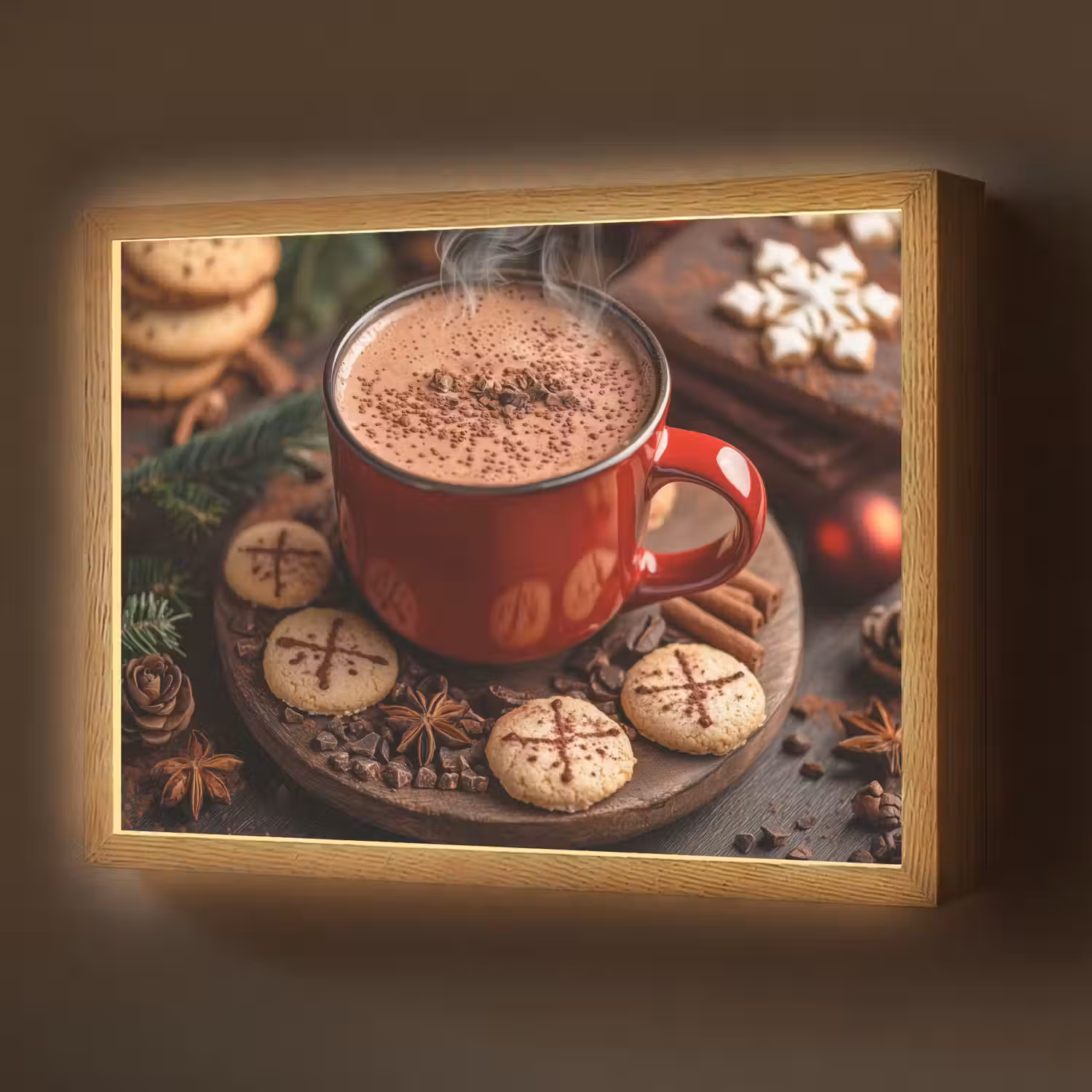 Chocolademelk - Mok - Winter - Kerst - Gezelligheid Light Box met batterij (Wandlamp) middel -z3d_website