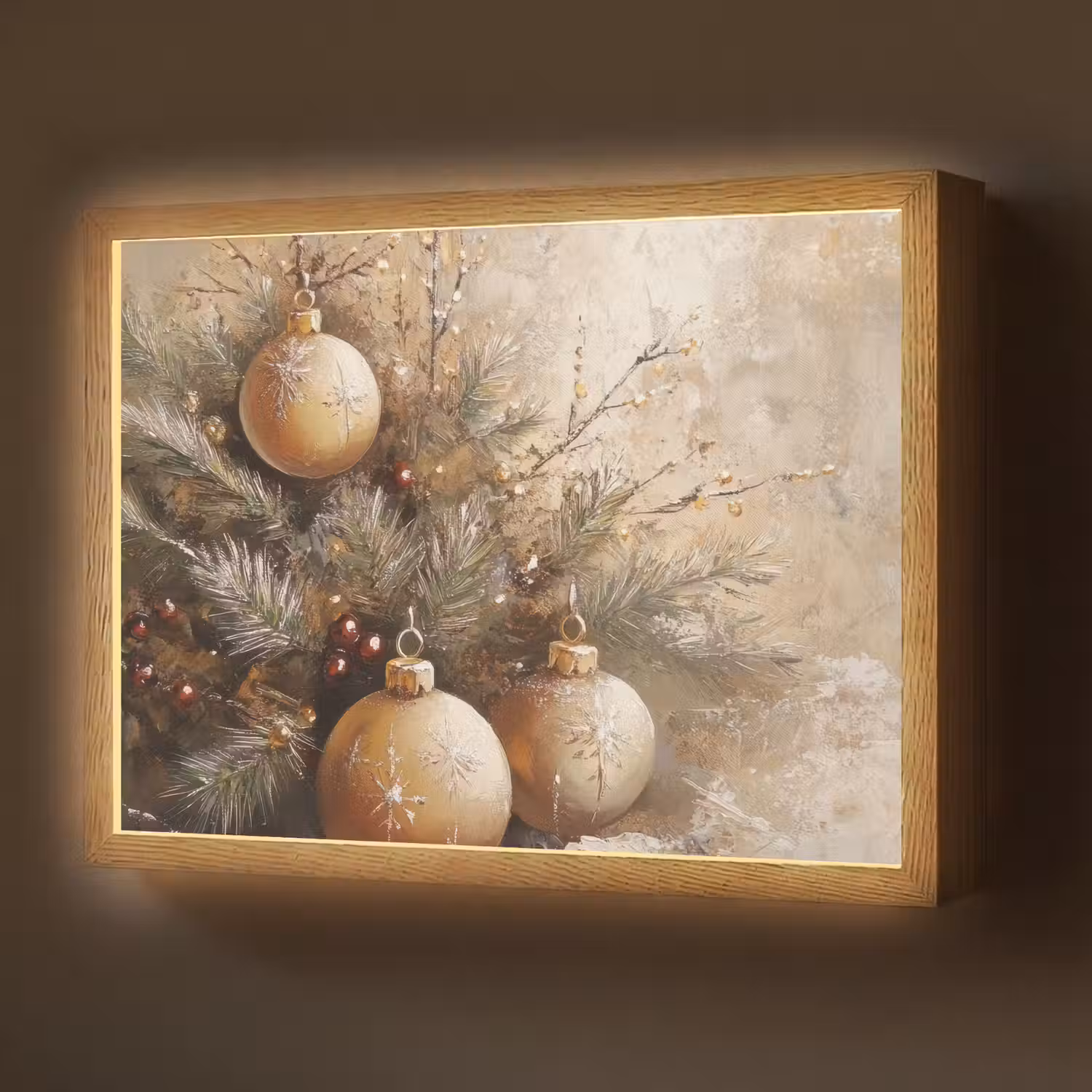 Kerst - Kerstballen - Beige - Goud Light Box met batterij (Wandlamp) middel -z3d_website