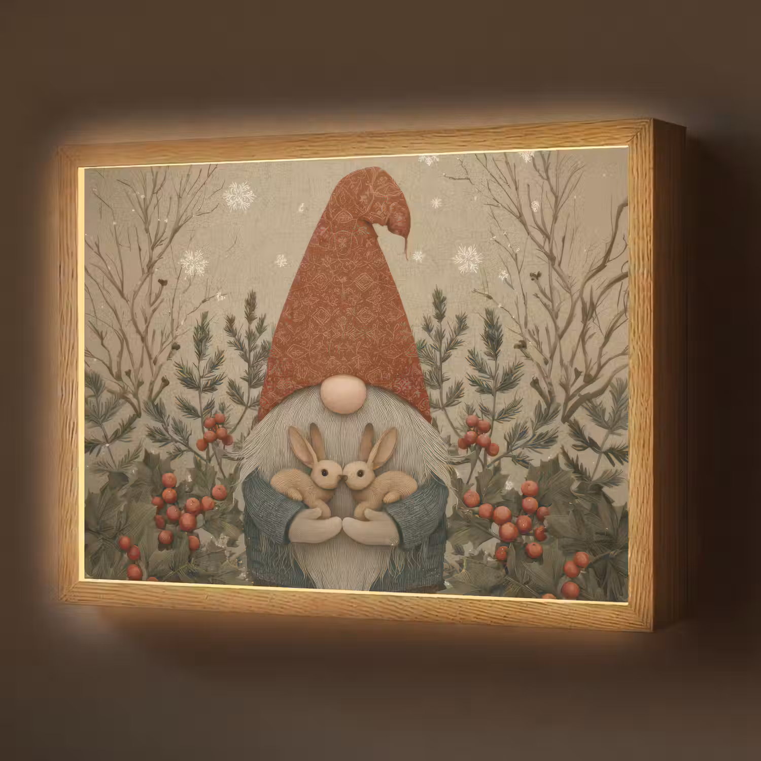 Kerstgnome - Konijntjes - Kleurrijk Light Box met batterij (Wandlamp) middel -z3d_website