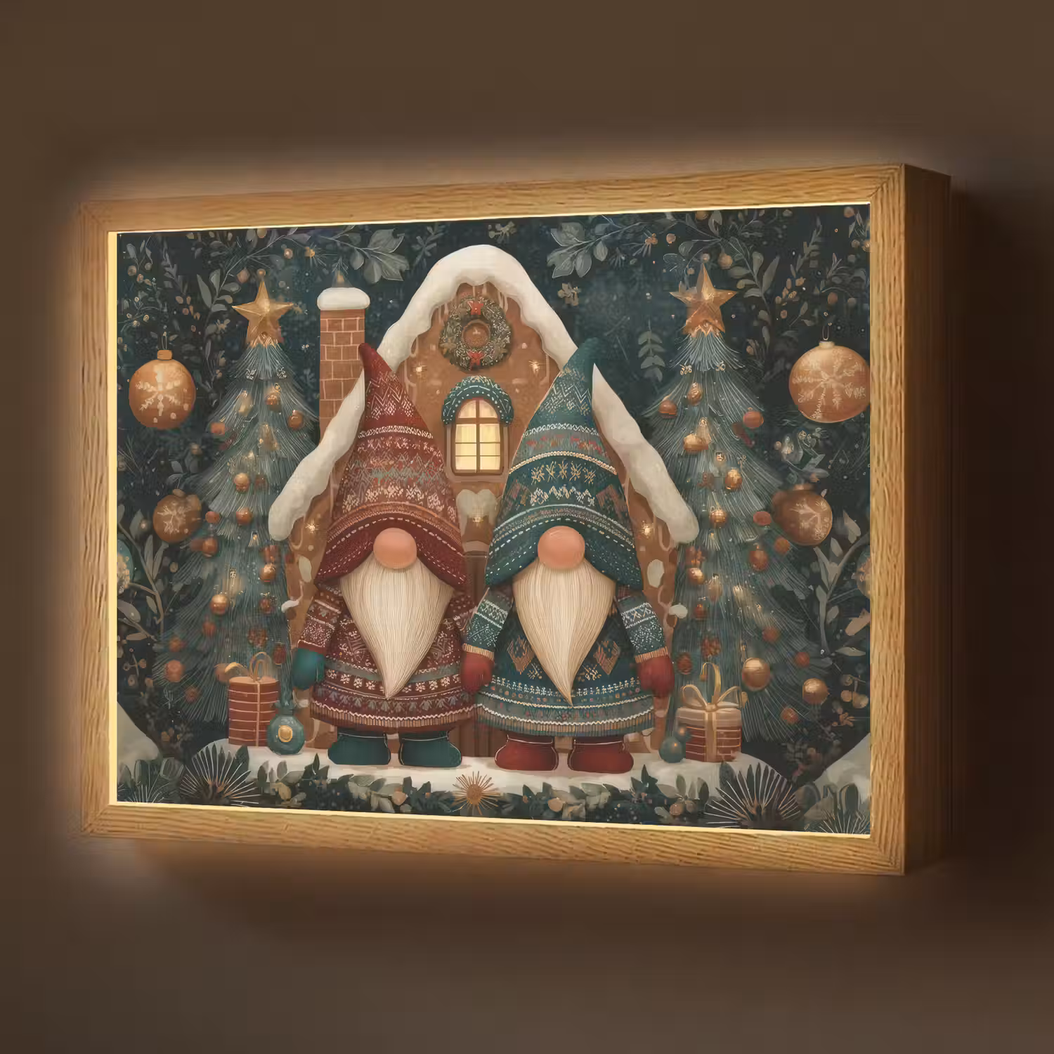 Kerst - Gnomen - Peperkoekhuisje - Rood - Groen Light Box met batterij (Wandlamp) middel -z3d_website