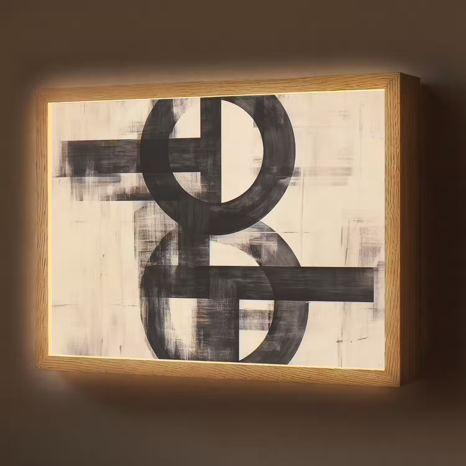 Cirkels - Balken - Zwart - Abstract Light Box met batterij (Wandlamp) middel -z3d_website