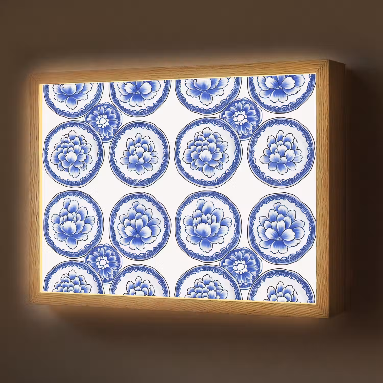 Cirkels - Bloemen - Blauw Light Box met batterij (Wandlamp) middel 907 -z3d_website