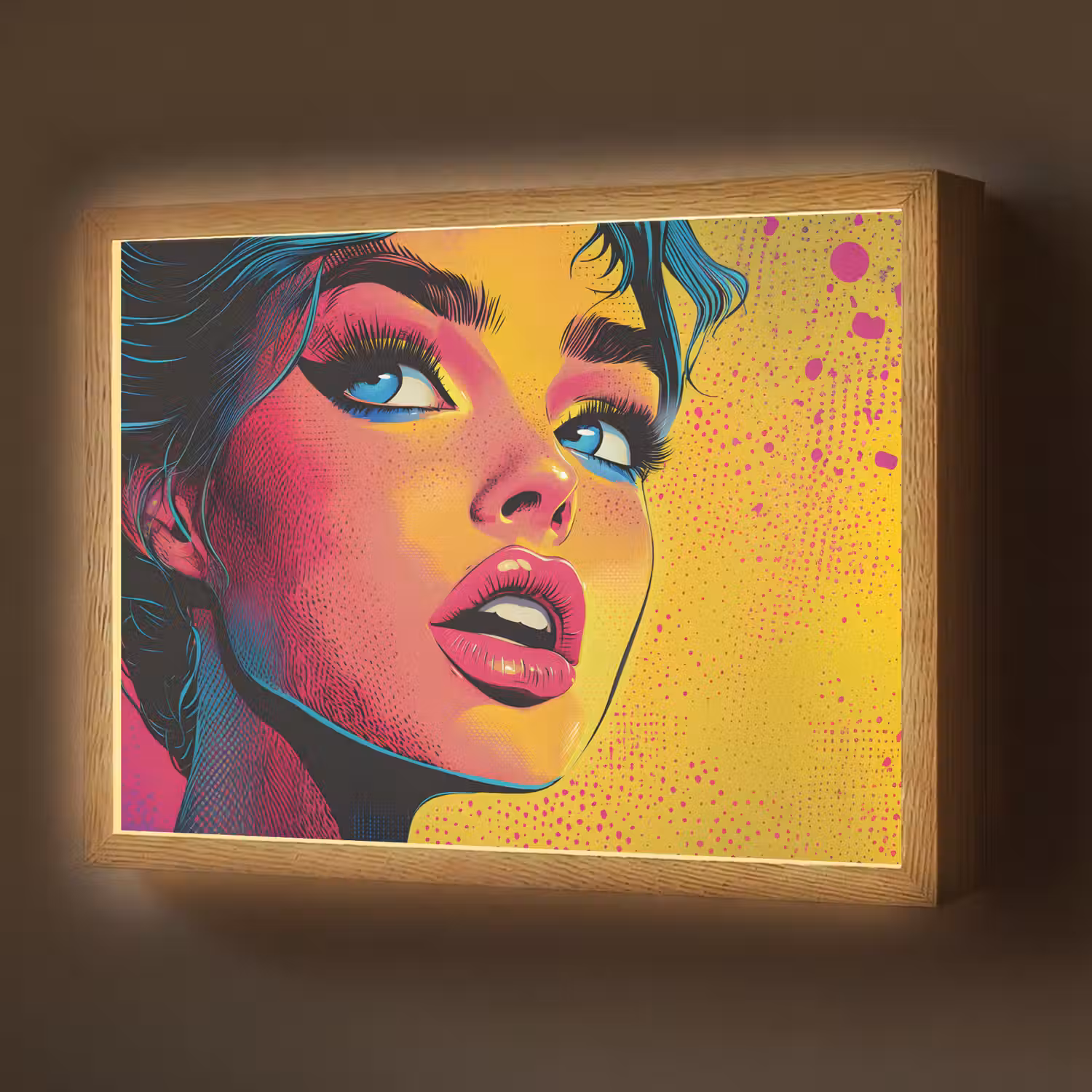 Close-up - Vrouwengezicht - Stippen - Geel Light Box met batterij (Wandlamp) middel -z3d_website