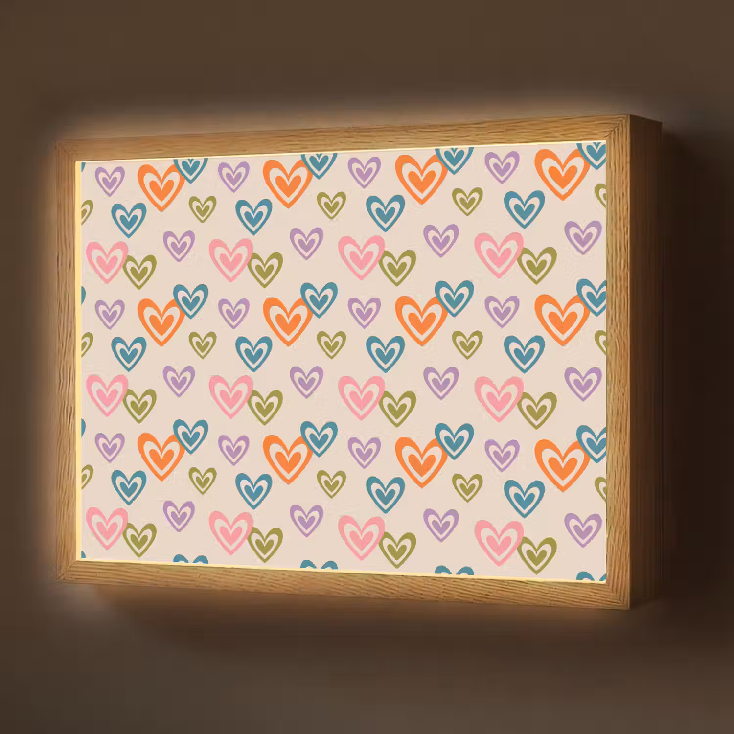 Kleurrijk - Hartjes - Patroon - Beige Light Box met batterij (Wandlamp) middel 907 -z3d_website