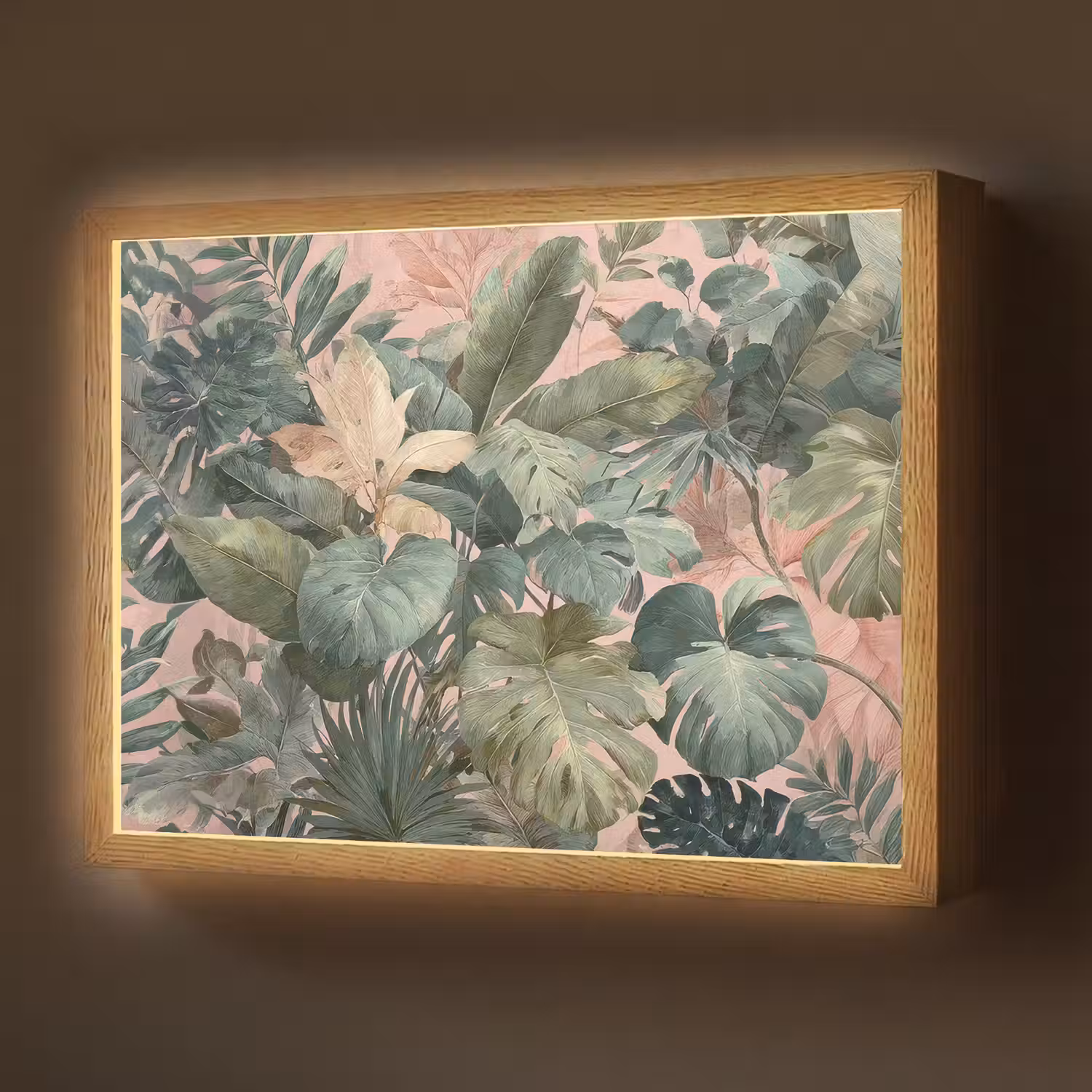 Compositie van bladeren - Groen - Roze Light Box met batterij (Wandlamp) middel -z3d_website