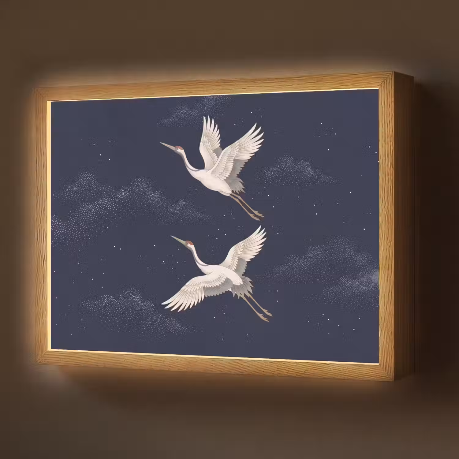 Kraanvogels - Nachthemel - Blauw Light Box met batterij (Wandlamp) middel -z3d_website