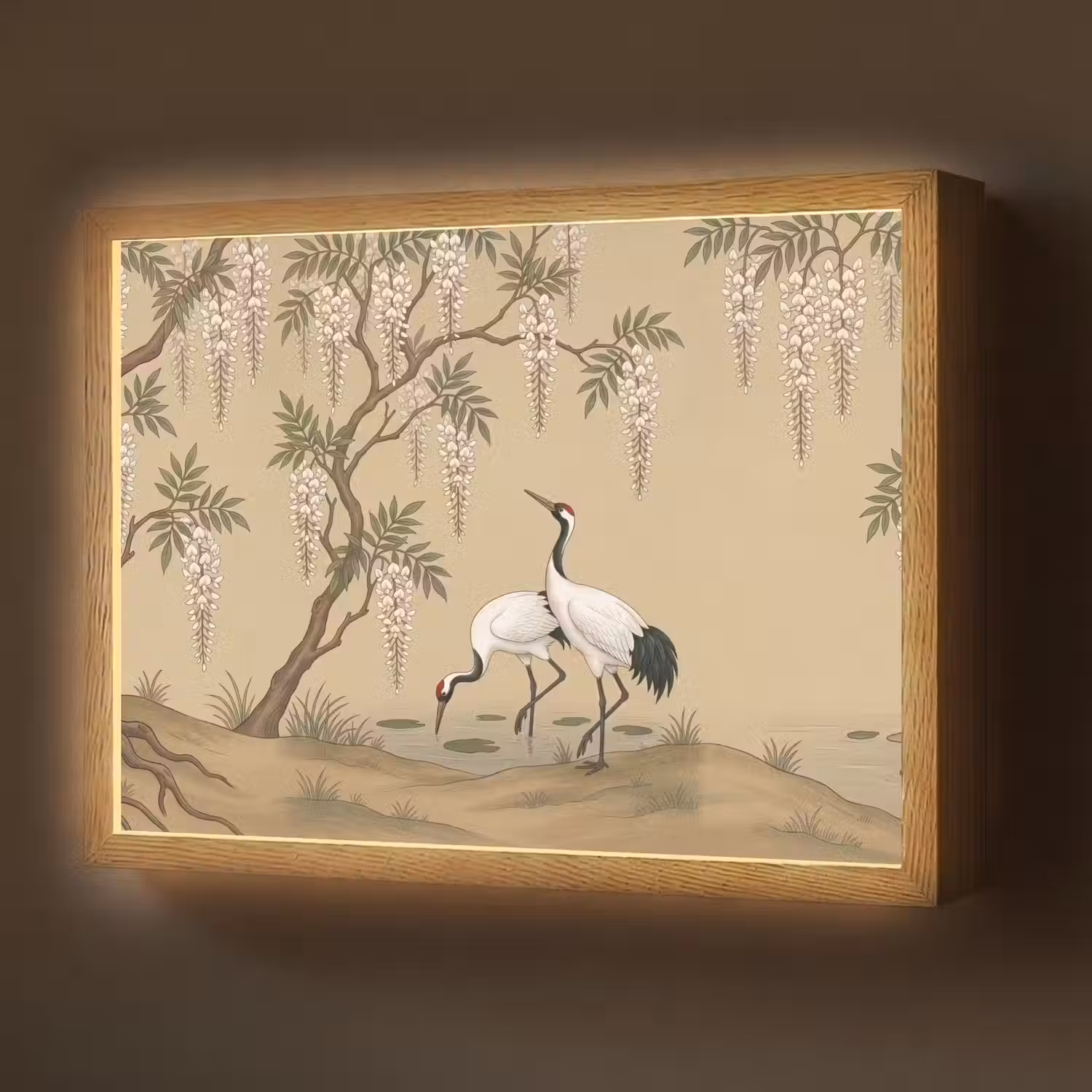 Kraanvogels - Water - Beige Light Box met batterij (Wandlamp) middel -z3d_website