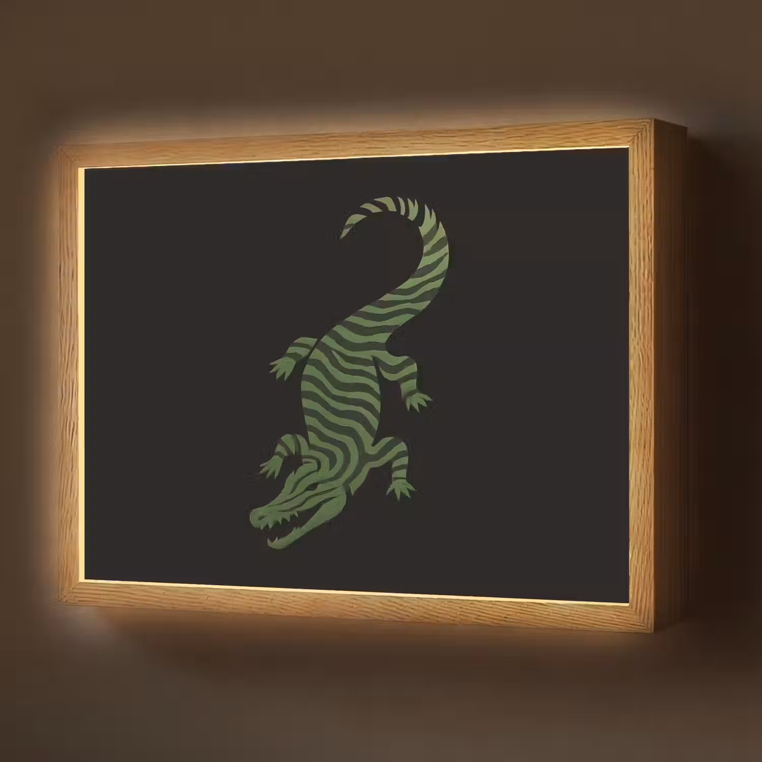 Krokodil - Groen - Tijgerachtig - Strepen Light Box met batterij (Wandlamp) middel -z3d_website