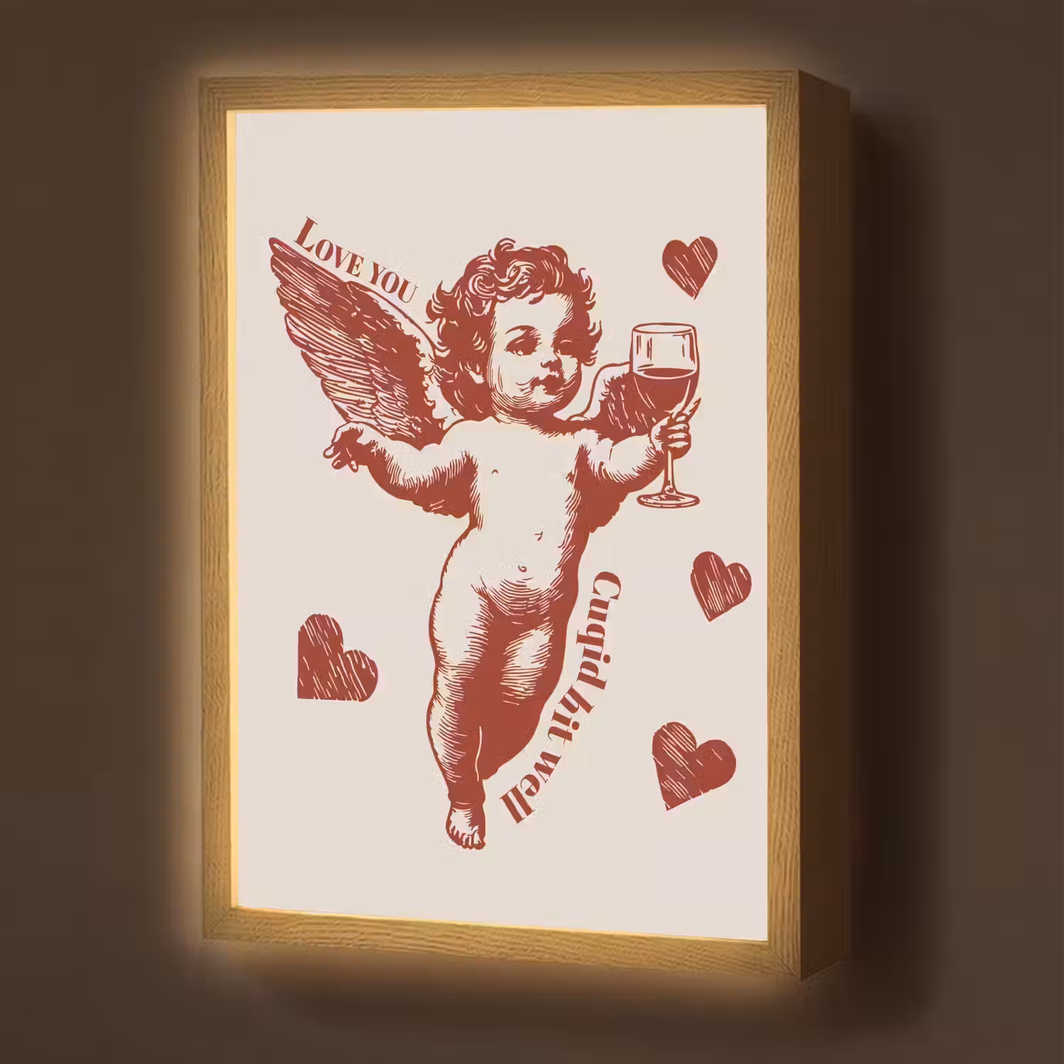 Cupido - Hartjes - Rood - Klassiek Light Box met batterij (Wandlamp) middel -z3d_website