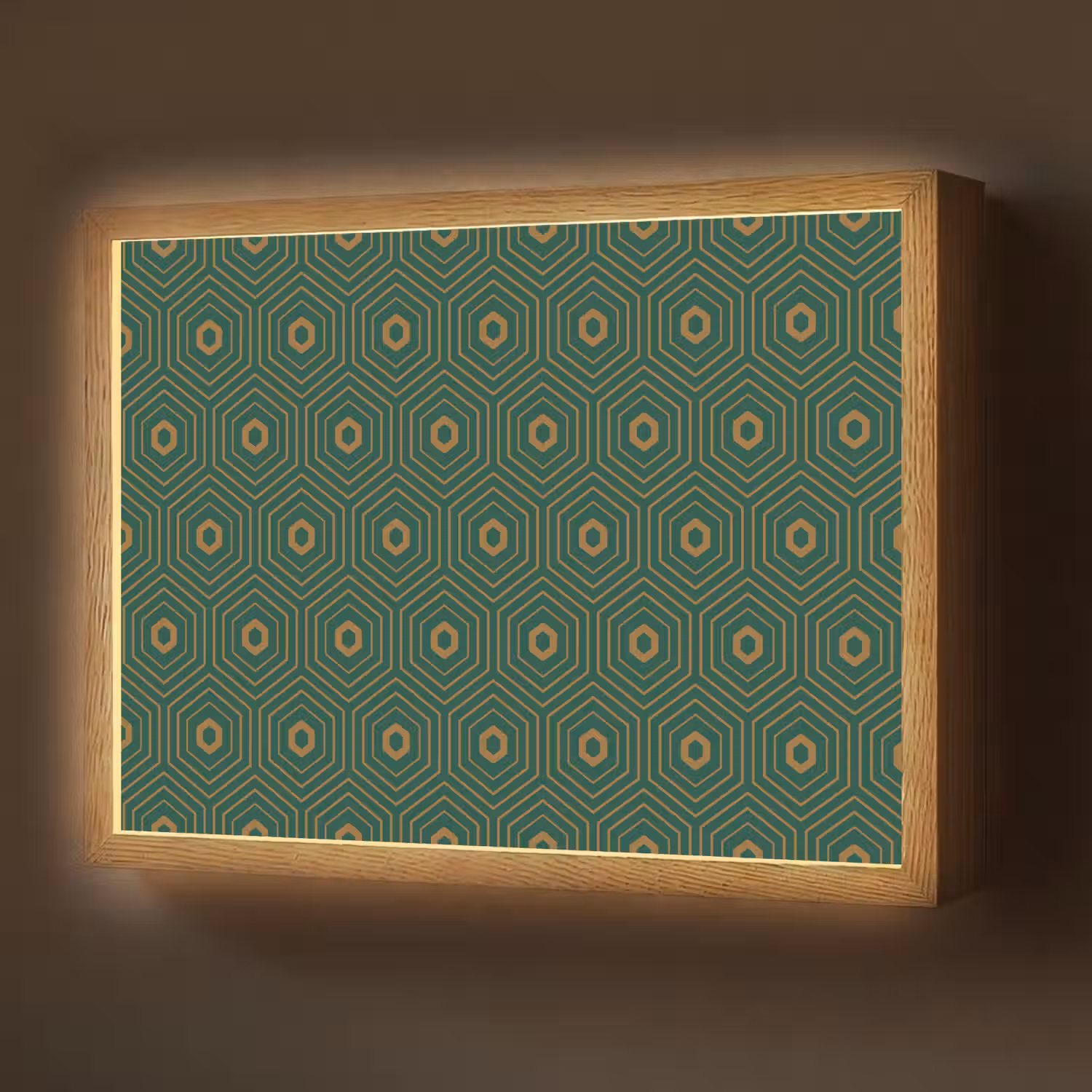 Donkergroen - Modern - Patroon - Goud Light Box met batterij (Wandlamp) middel 907 -z3d_website