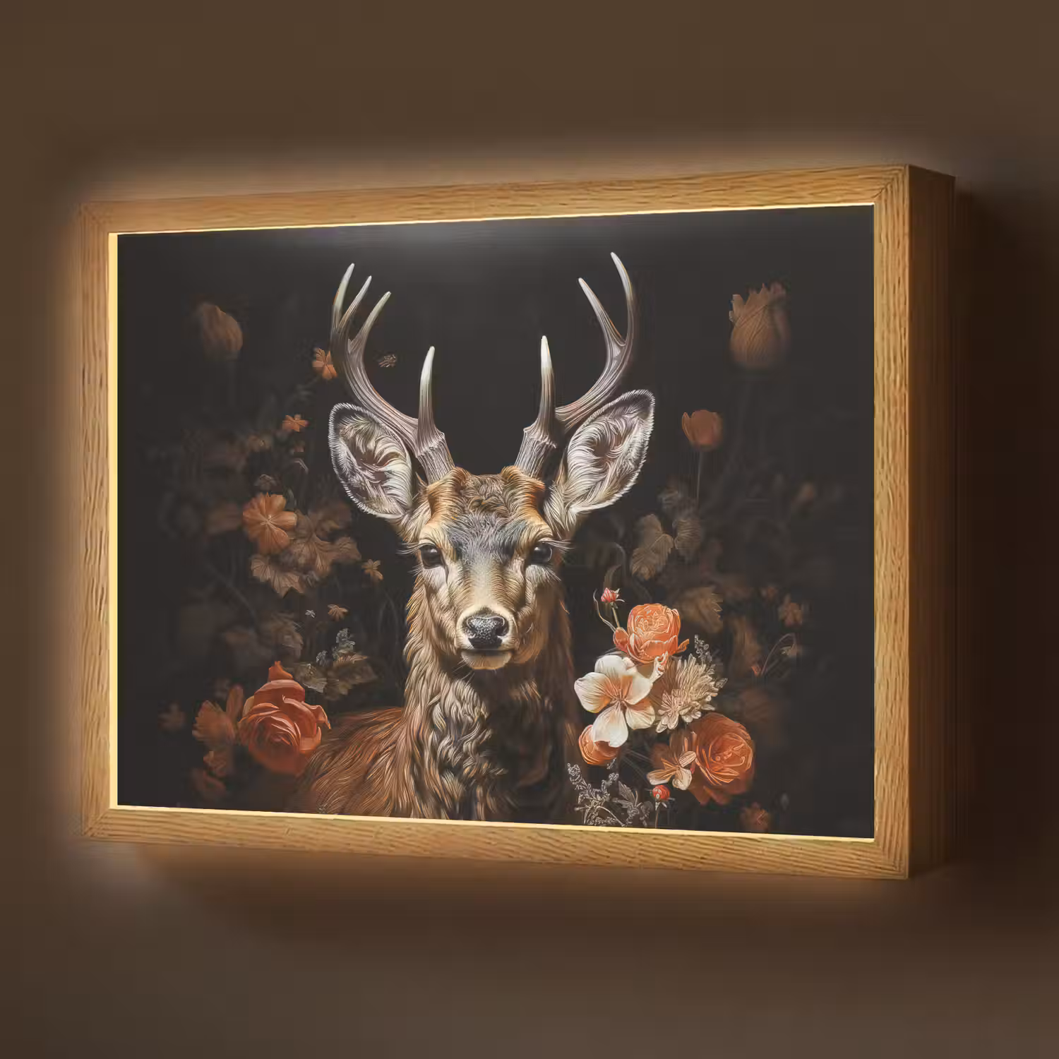 Hert - Dier - Bloemen - Natuur - Botanisch Light Box met batterij (Wandlamp) middel -z3d_website