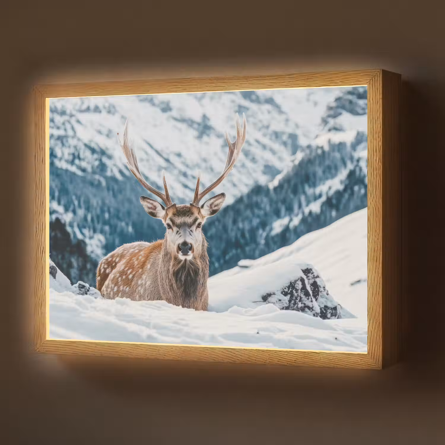 Hert - Landschap - Winter - Natuur - Dieren - Bergen Light Box met batterij (Wandlamp) middel -z3d_website