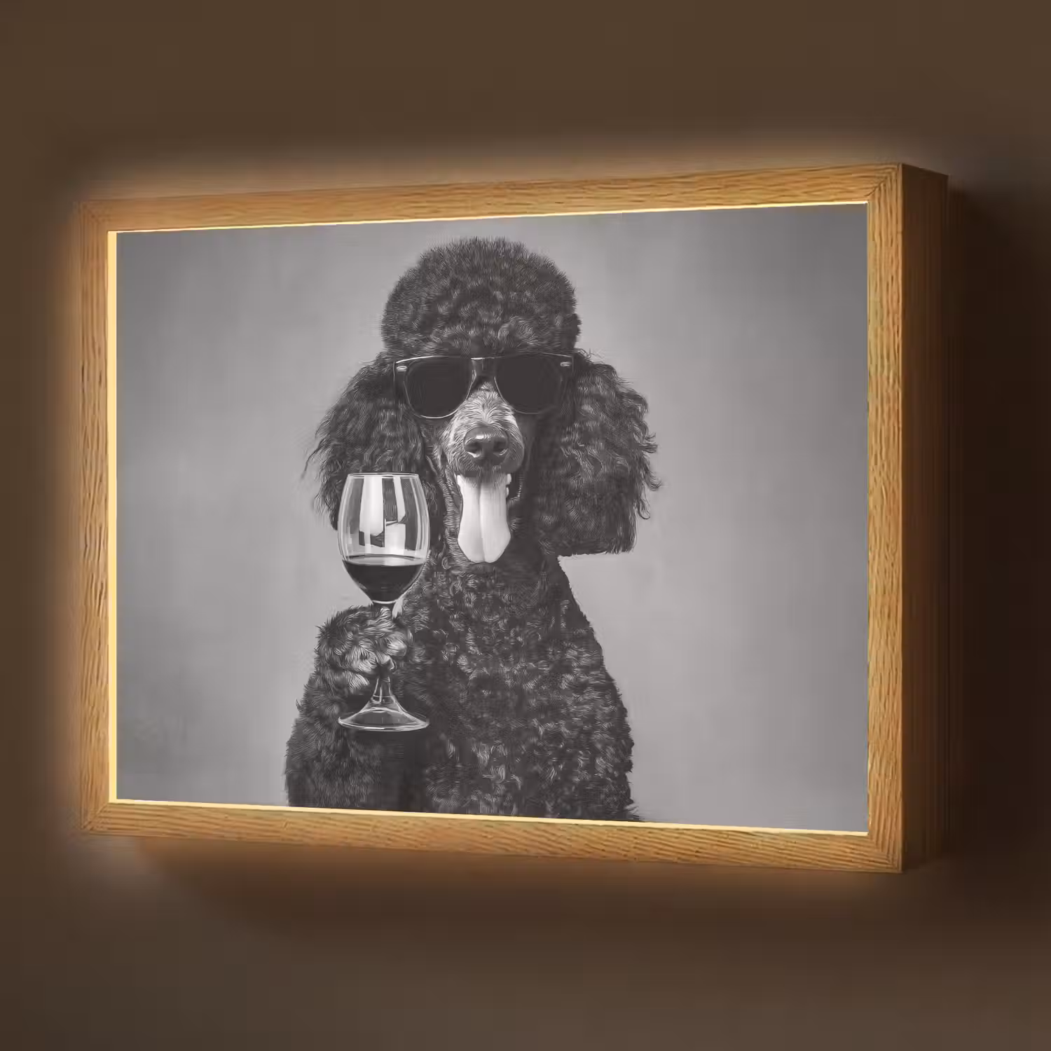 Hond - Krullen - Zonnebril - Wijn Light Box met batterij (Wandlamp) middel -z3d_website