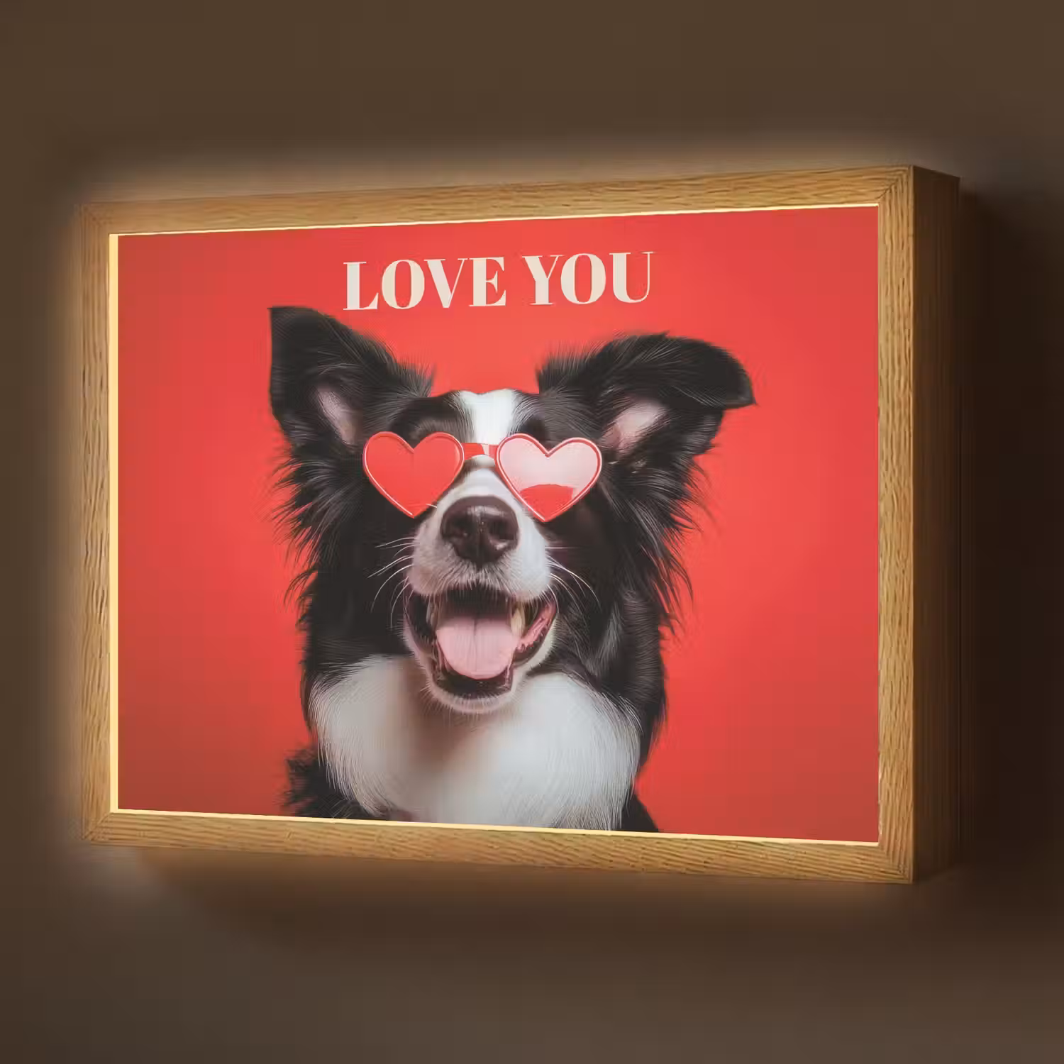 Hond - Hartjesbril - Loveyou - Rood Light Box met batterij (Wandlamp) middel -z3d_website