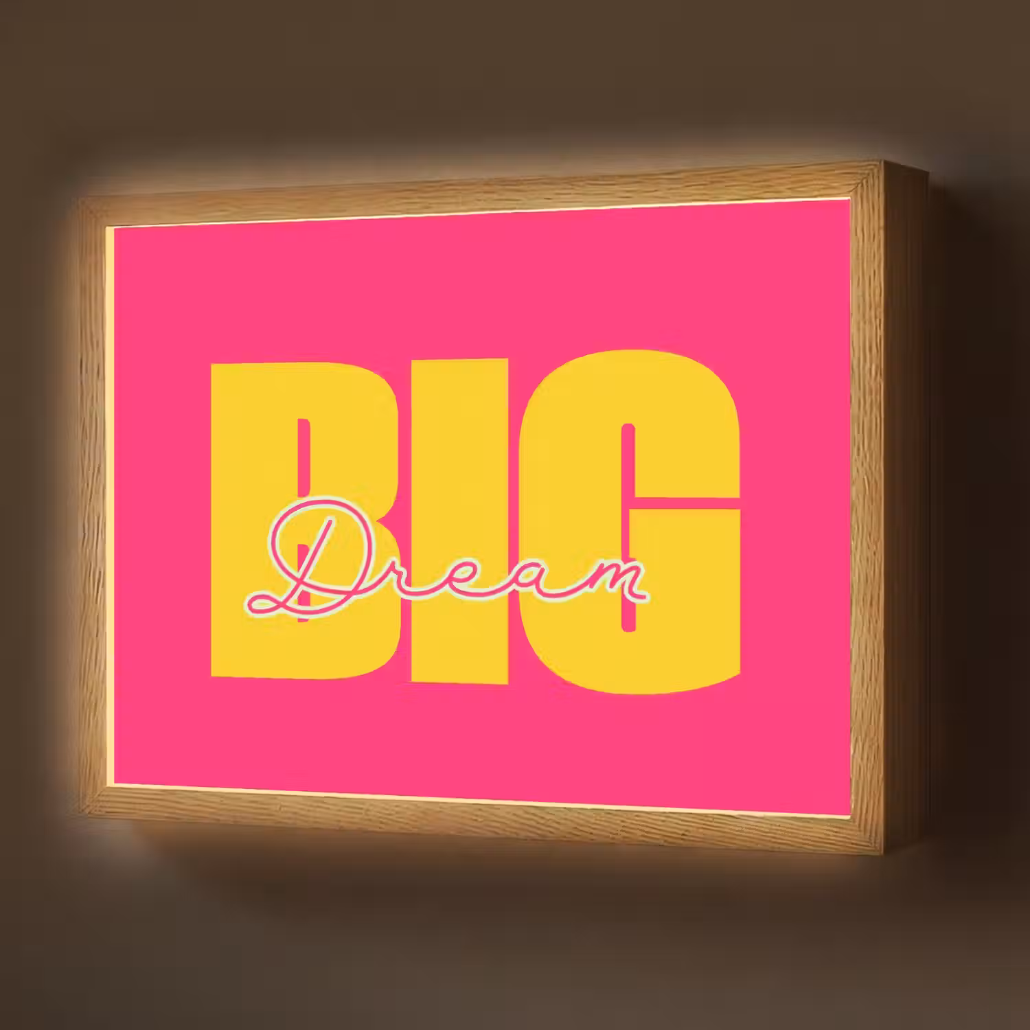 Dream big - Roze - Geel - Minimalistisch Light Box met batterij (Wandlamp) middel -z3d_website