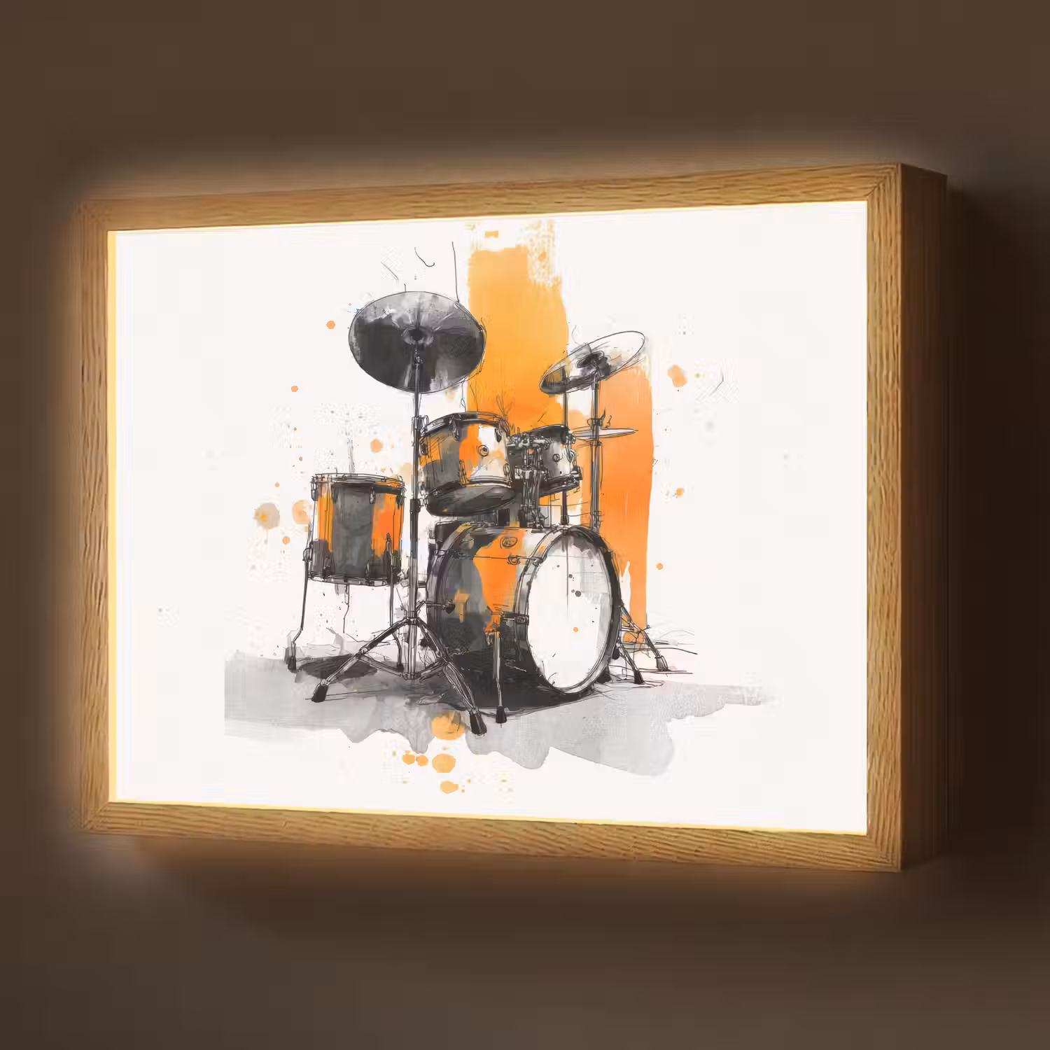 Drumstel - Oranje - Zwart - Aquarelverf Light Box met batterij (Wandlamp) middel -z3d_website