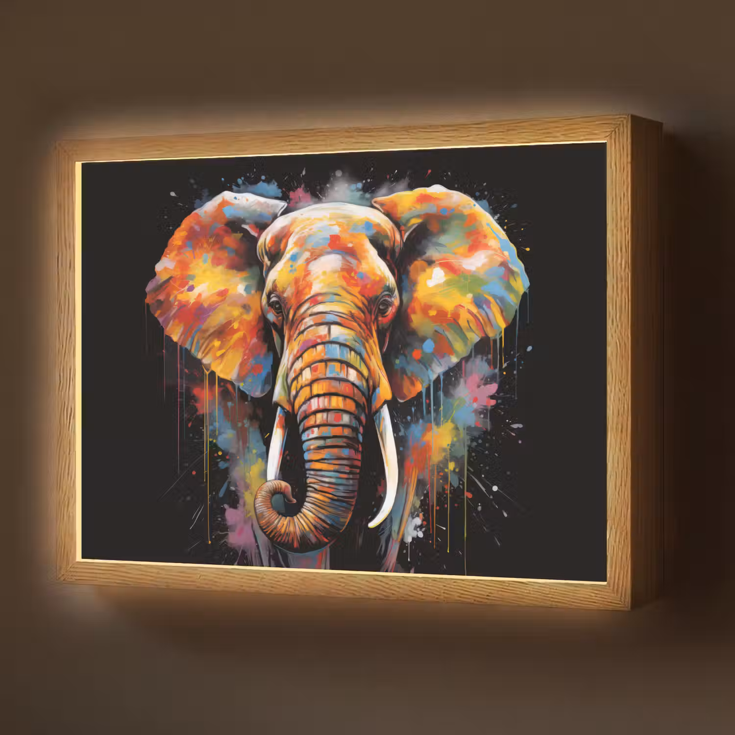 Olifant - Graffiti - Zwart - Dieren - Kleuren Light Box met batterij (Wandlamp) middel -z3d_website