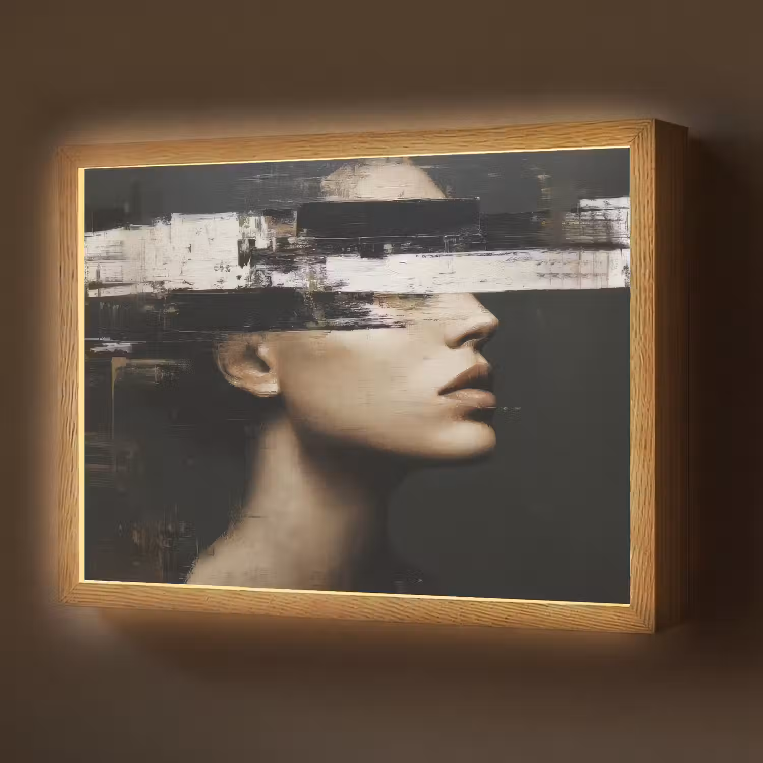 Gezicht - Vrouw - Zwart - Abstract Light Box met batterij (Wandlamp) middel -z3d_website