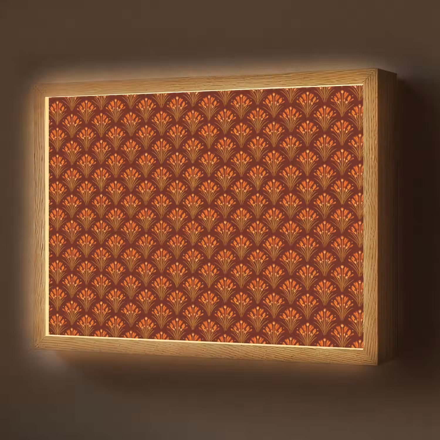 Waaiers - Art Deco - Botanisch - Roestbruin - Oranje Light Box met batterij (Wandlamp) middel 907 -z3d_website