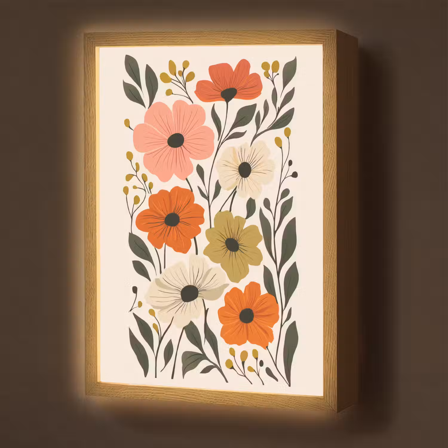 Veldbloemen - Stengels - Blaadjes - Groen Light Box met batterij (Wandlamp) middel -z3d_website