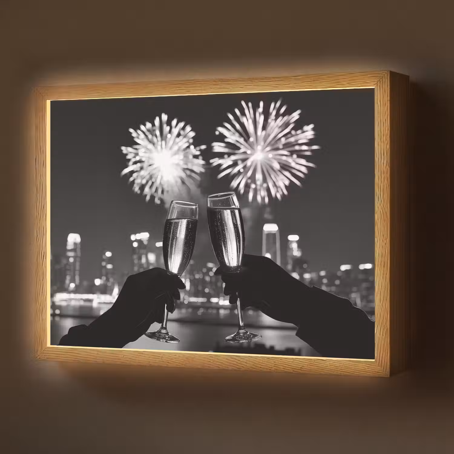 Vuurwerk - Proosten - Skyline - Champagne Light Box met batterij (Wandlamp) middel -z3d_website