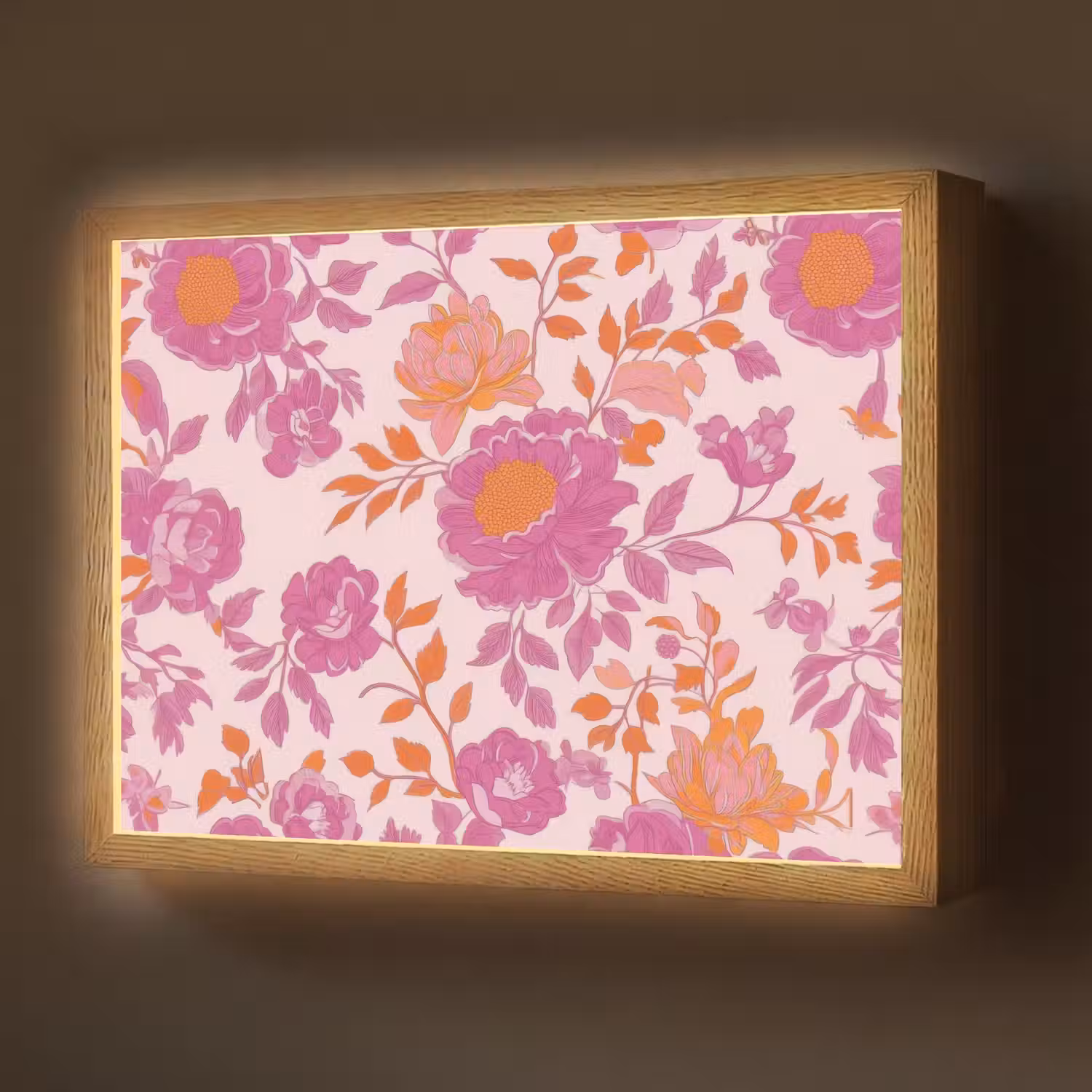 Bloemenpatroon - Roze - Oranje - Bloemen Light Box met batterij (Wandlamp) middel -z3d_website