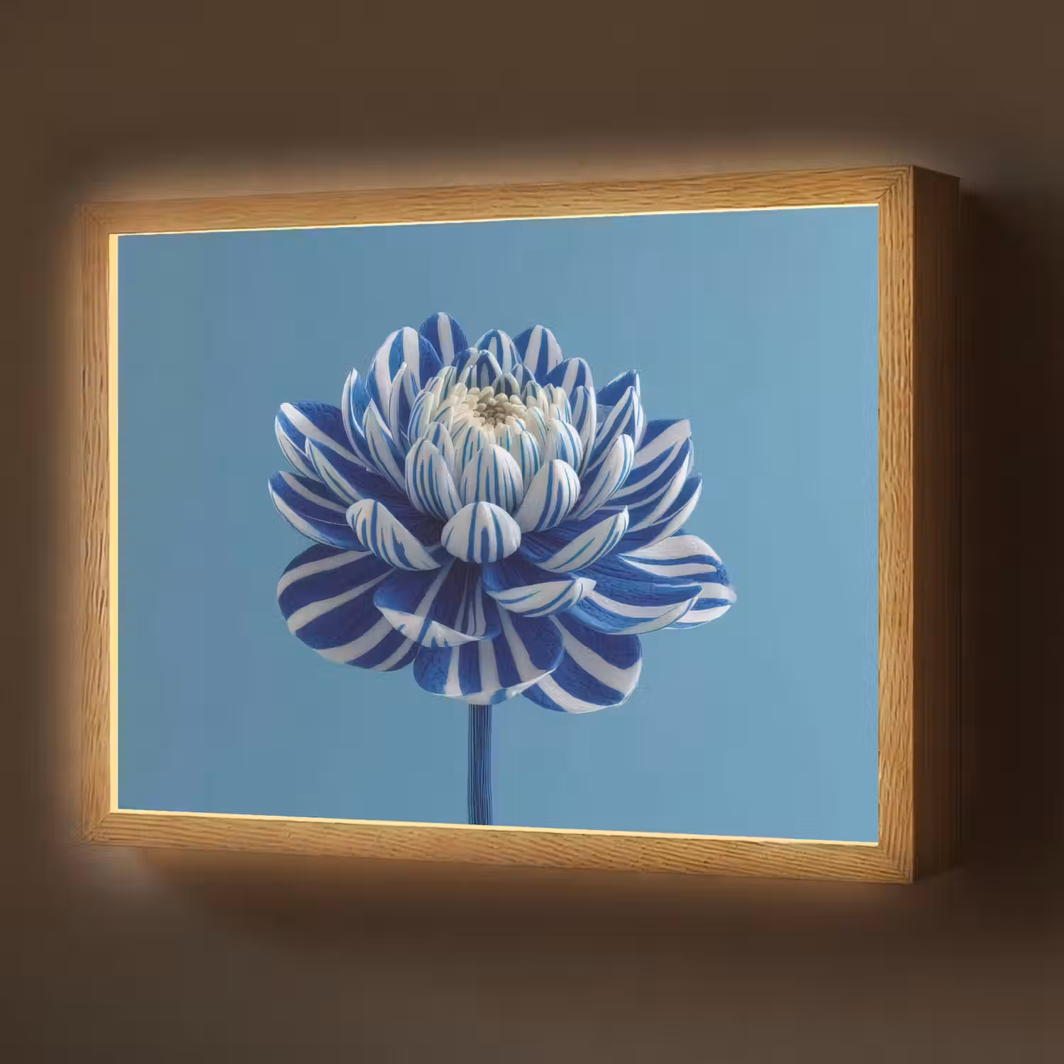 Bloem - Blauw - Bloemblaadjes - Streepjes Light Box met batterij (Wandlamp) middel -z3d_website