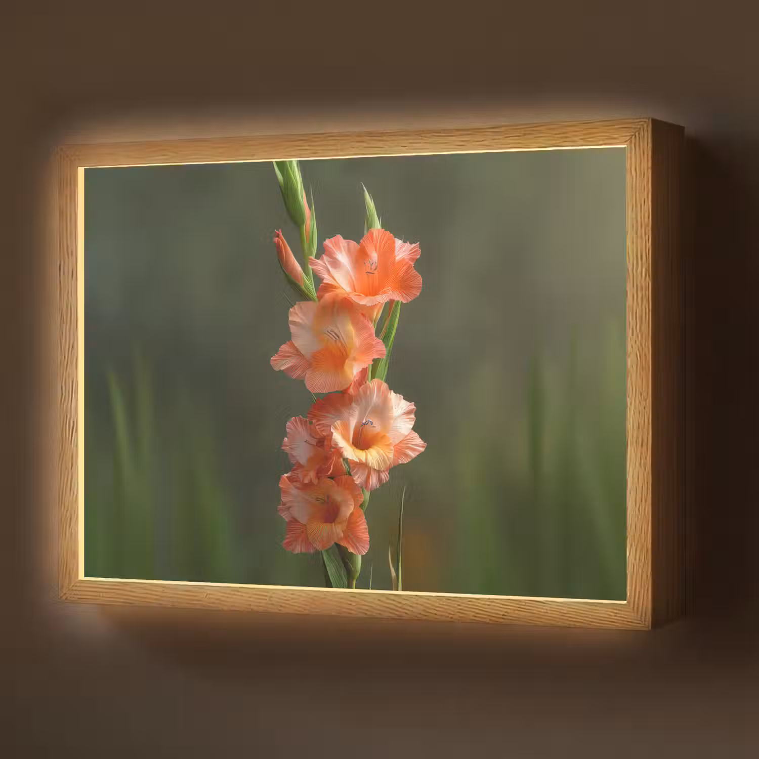 Bloem - Gladiolen - Zalmroze Light Box met batterij (Wandlamp) middel -z3d_website