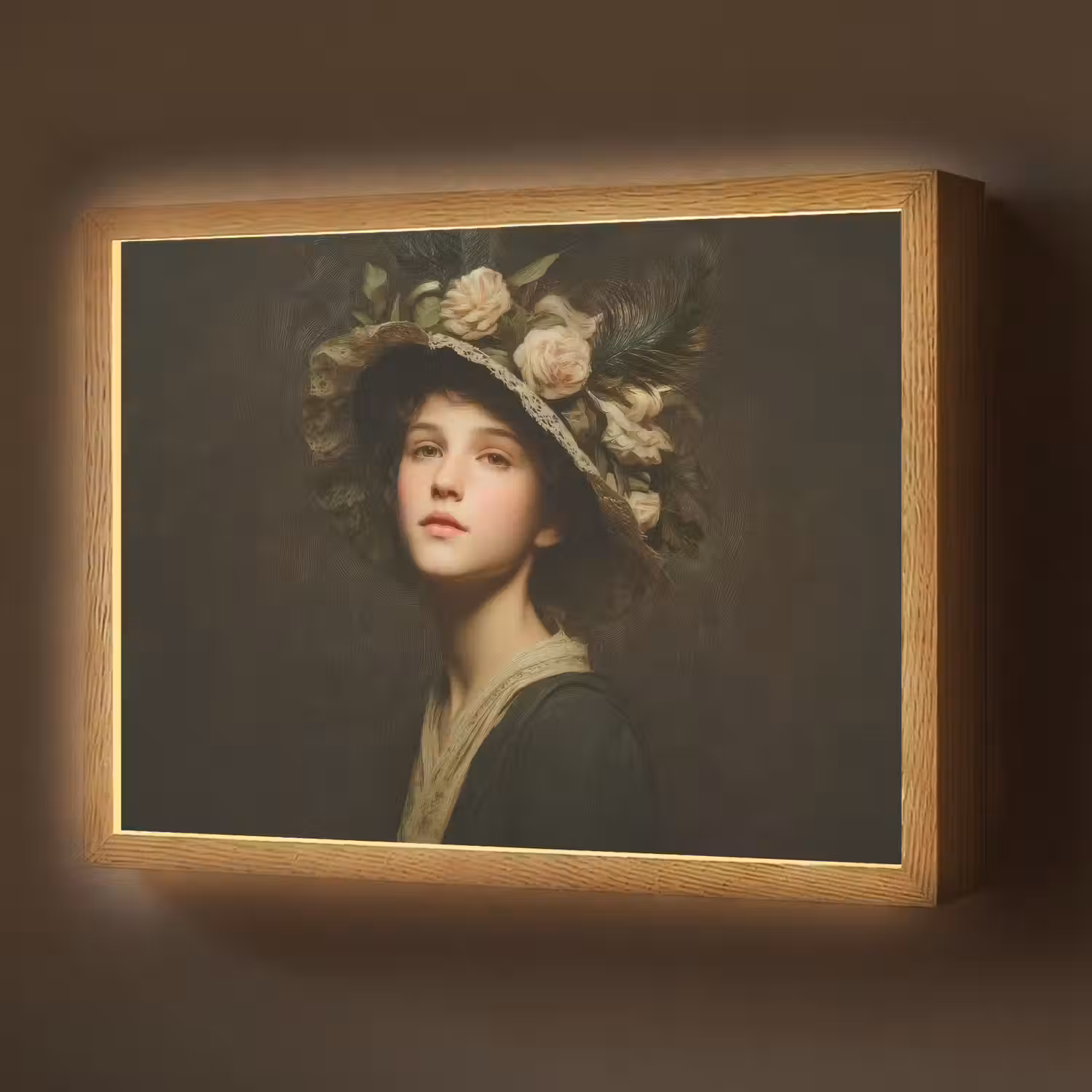 Bloemenhoed - Portret - Vrouw Light Box met batterij (Wandlamp) middel -z3d_website